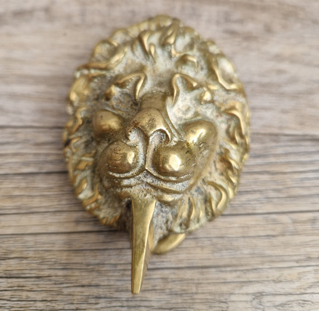 Heavy Cast Brass Small Lion Head Mask Classical Door Knocker 10cm Vintage Decor