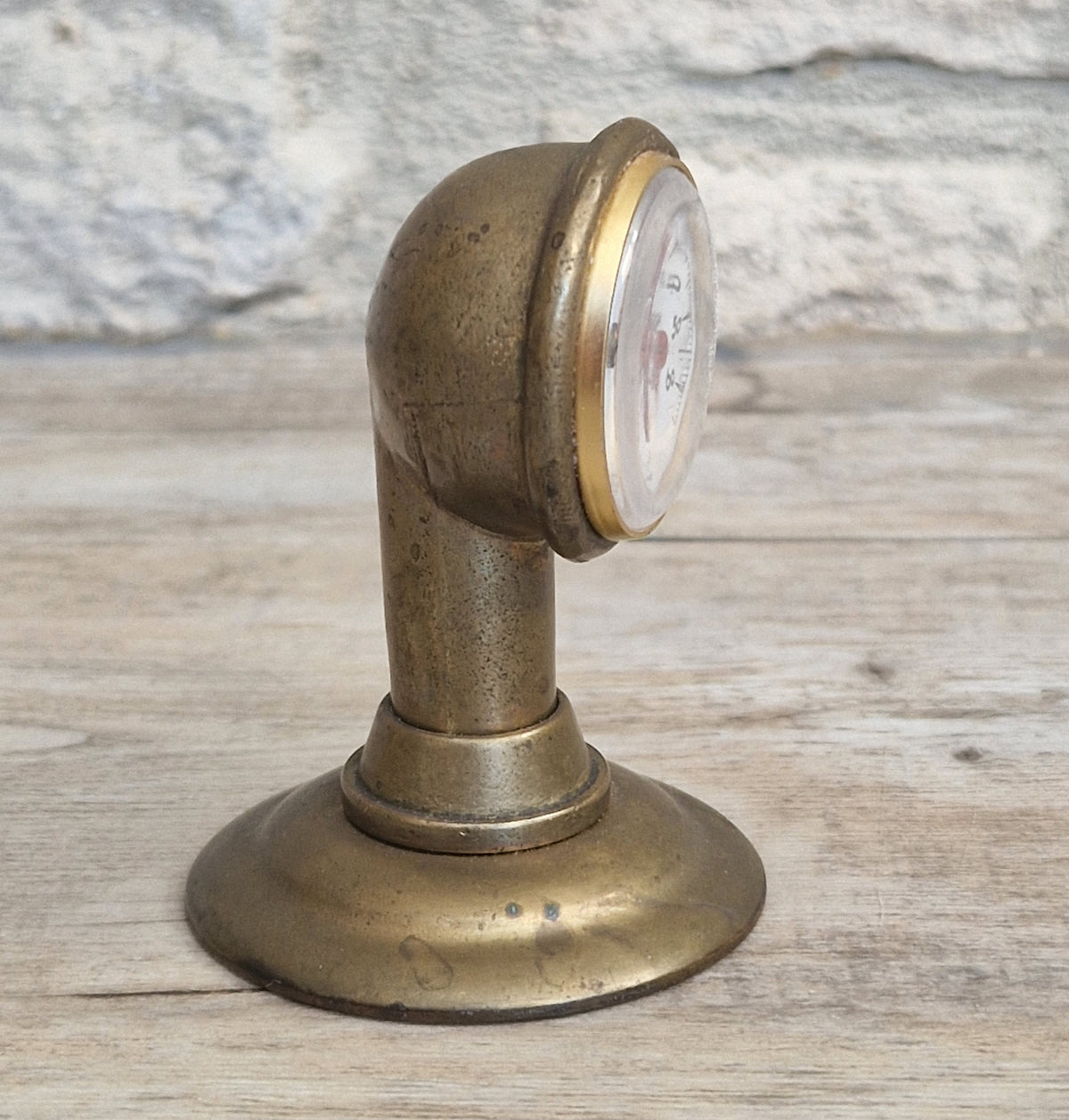 Antique French Brass Tabletop Thermometer, Vintage Industrial Desk Decor Centigrade Gauge