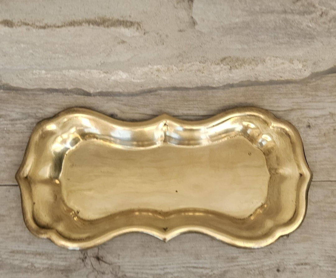 Antique Brass Trinket Tray Ornate Catchall Dish Vintage Vanity Decor Jewelry Holder