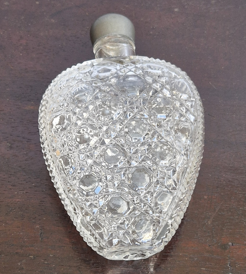 Antique Victorian Pressed Glass Heart Perfume Bottle Pocket Scent Flask Original Cap