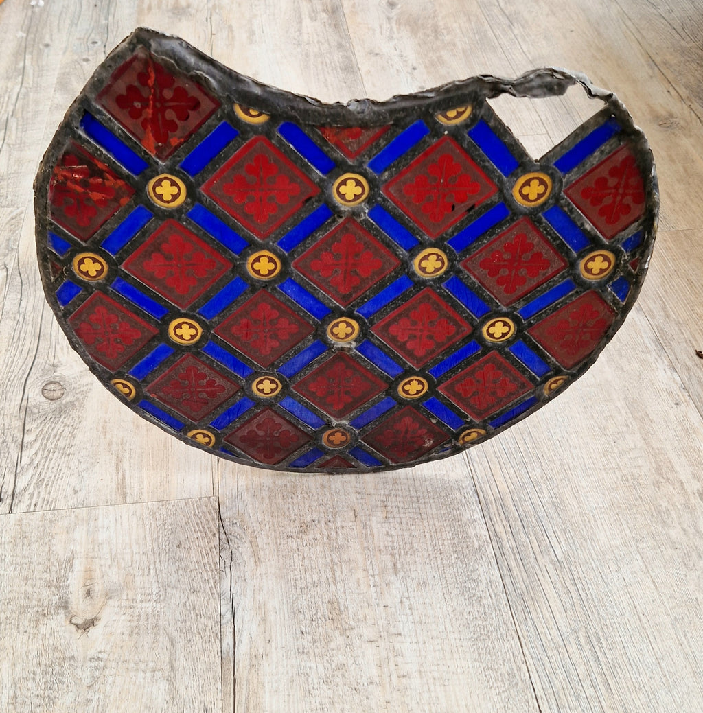 Rare Antique Early 19th Century French Gothic Revival Stained Glass Roundel Panel - Medieval Style Diaper Pattern