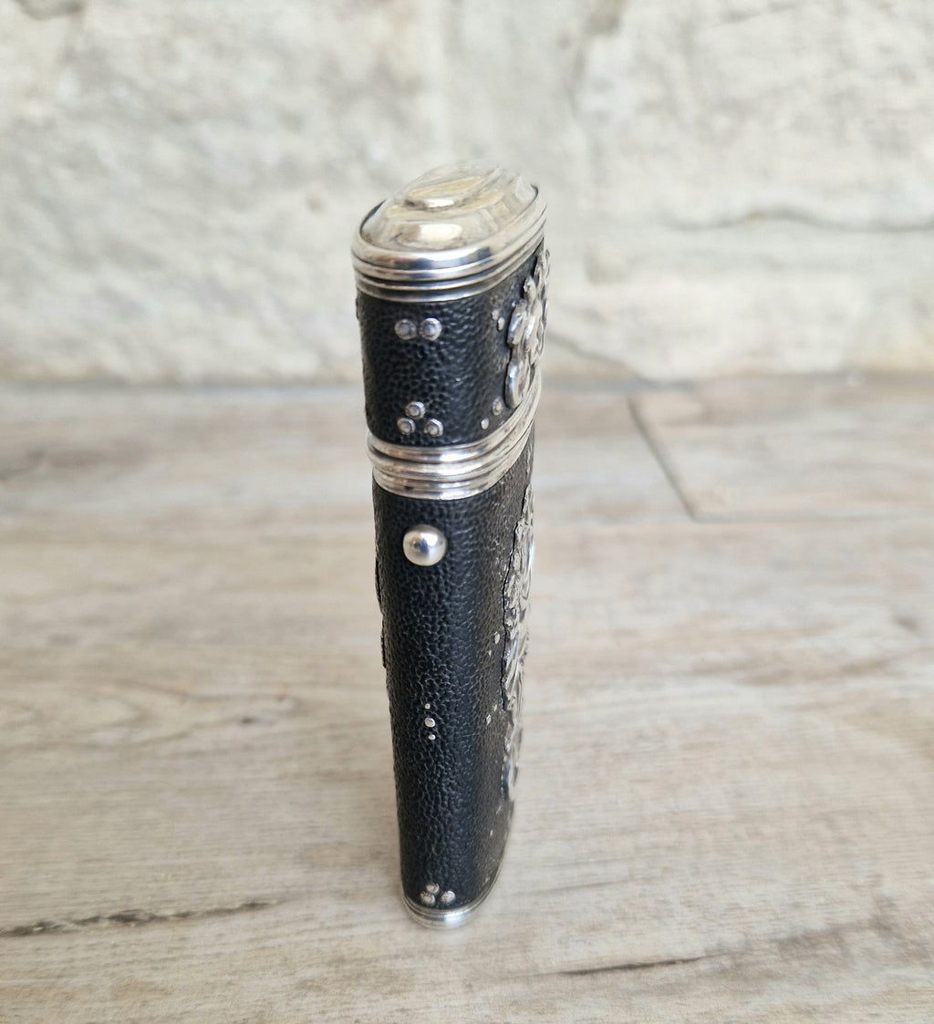 18th Century Etui French Black Shagreen & Silver Necessaire Case Rare Early Example