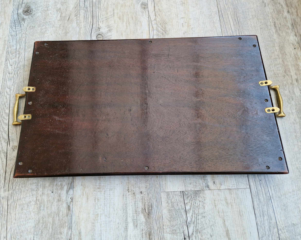 Antique 19th C. Carved Corps Of Commissionaires Presentation Brass Handled Serving Tray