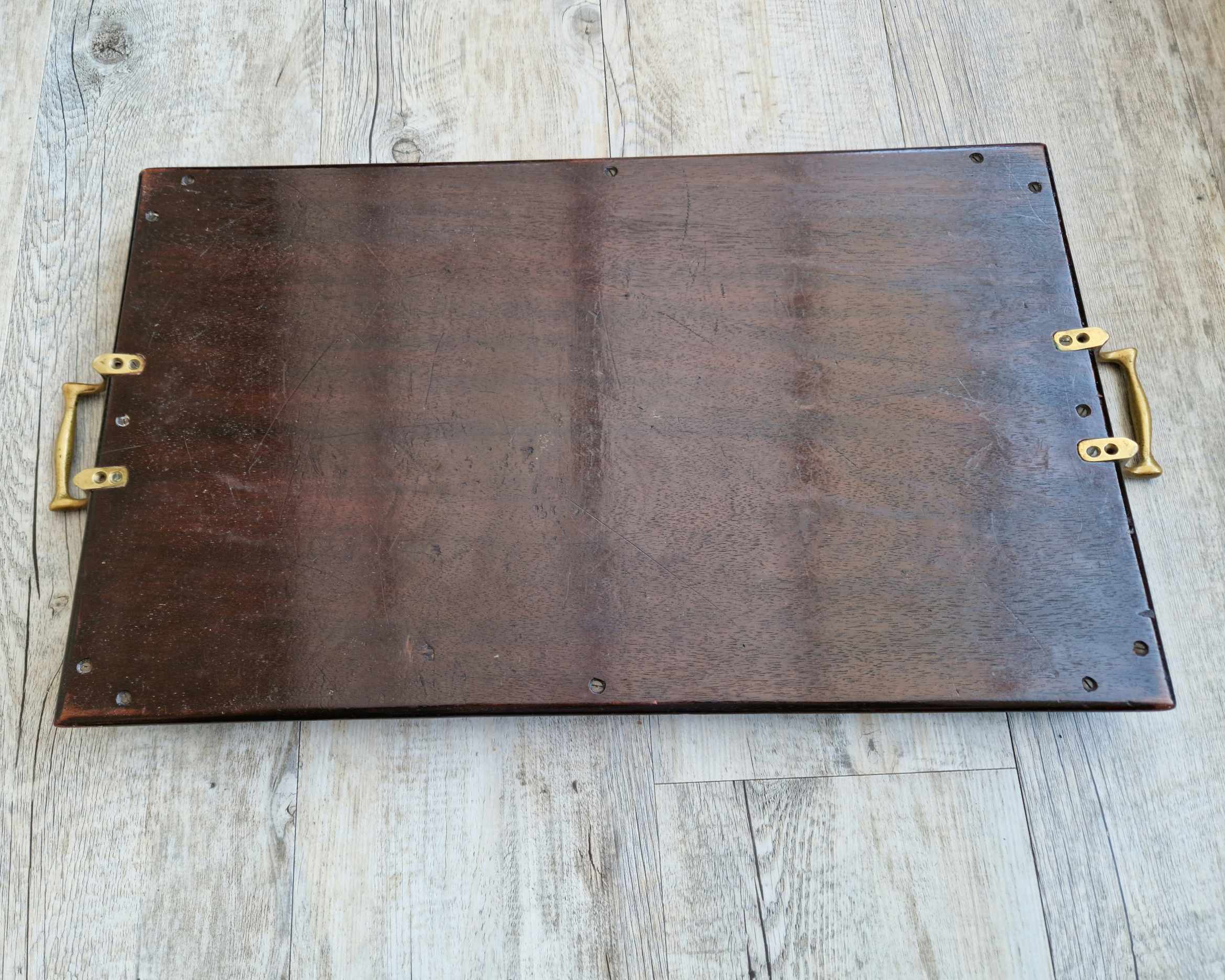 Antique 19th C. Carved Corps Of Commissionaires Presentation Brass Handled Serving Tray