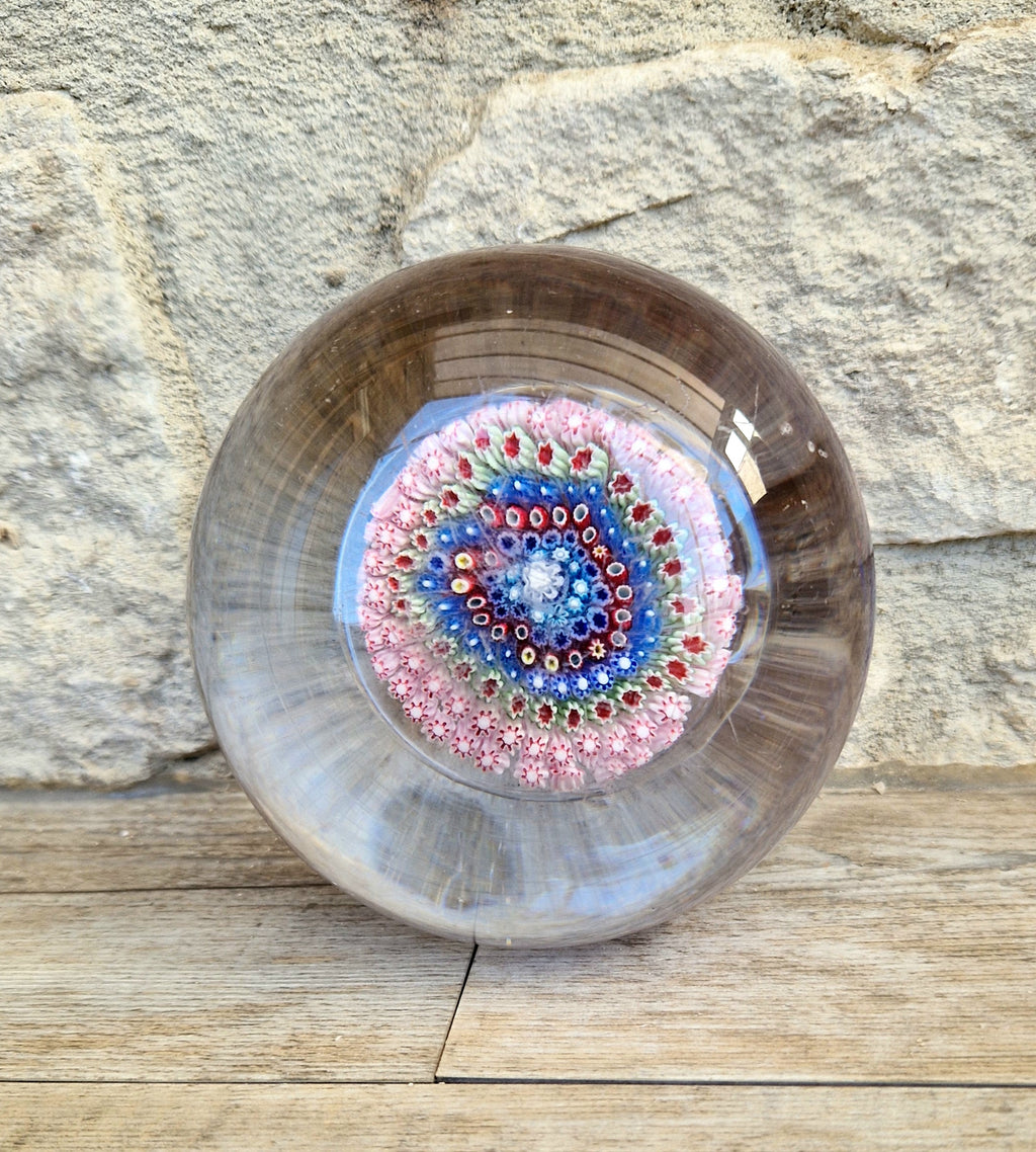 Old English Richardsons Magnum Concentric Millifiore Canes Footed Glass Paperweight