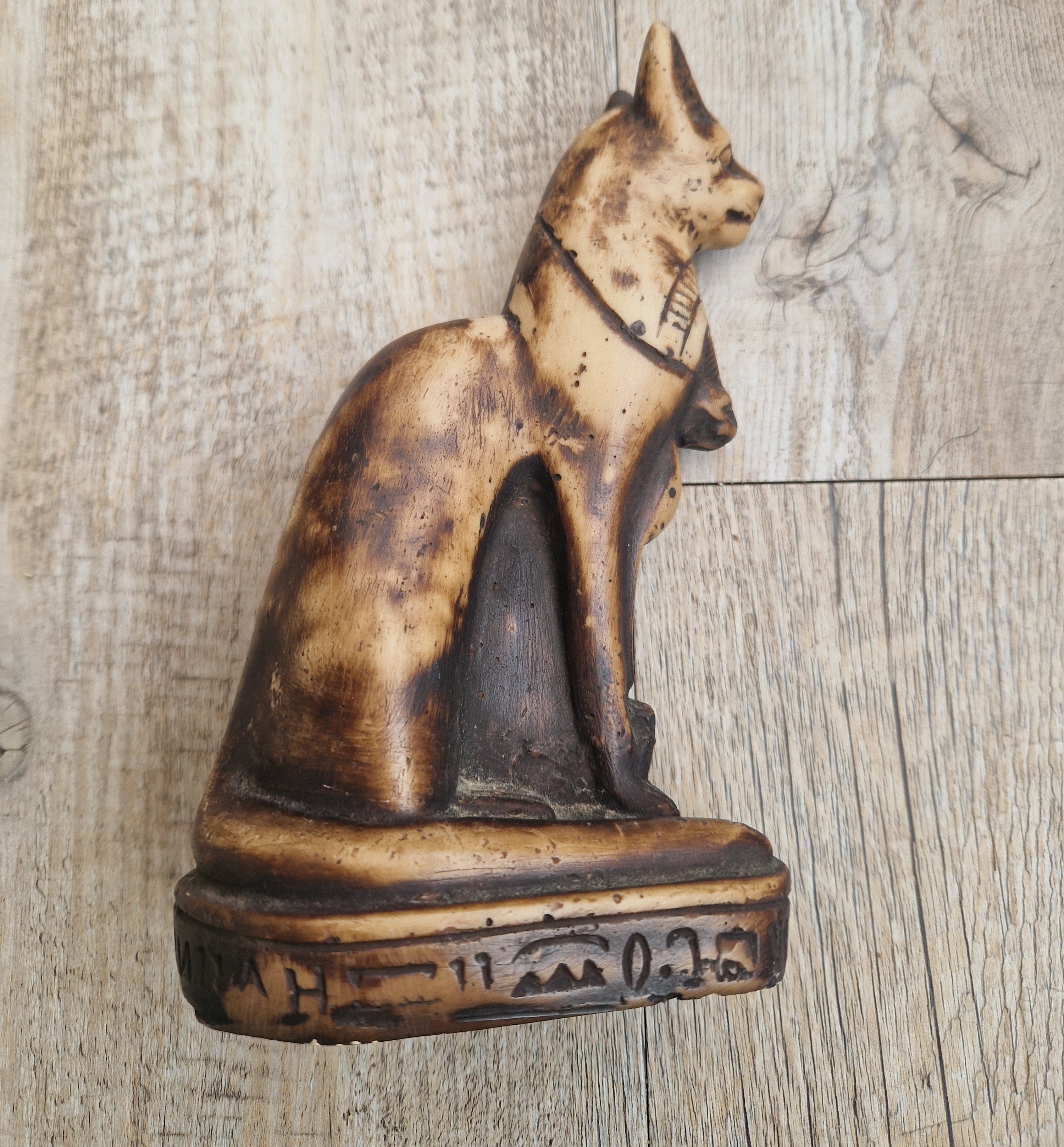 Vintage Hand Carved Stone Bastet Cat Figurine - Egyptian Goddess Ornament