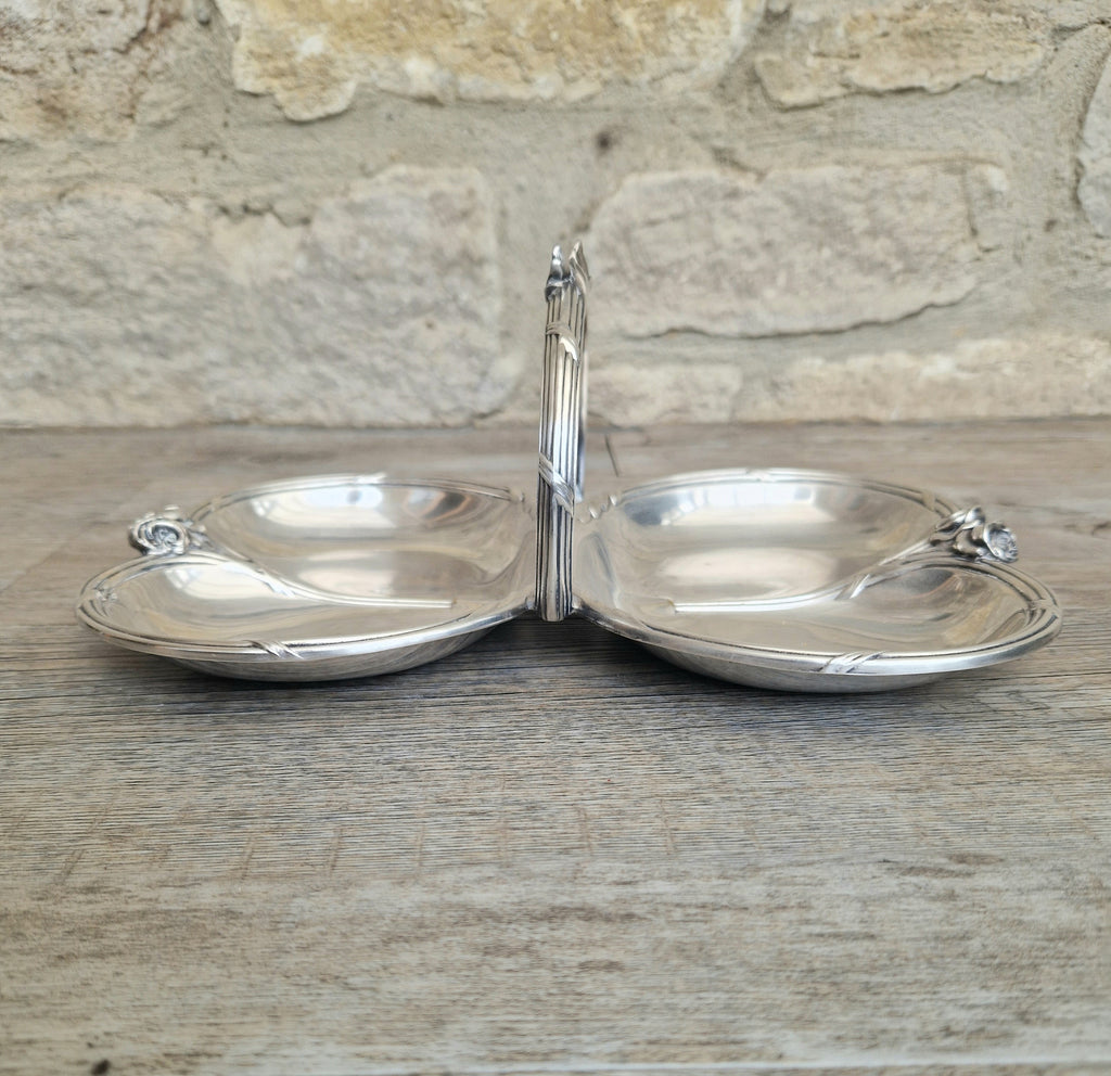 Antique Tray Christofle Gallia Silver Plated Handled Serving Tray Art nouveau Rose Design Made in France