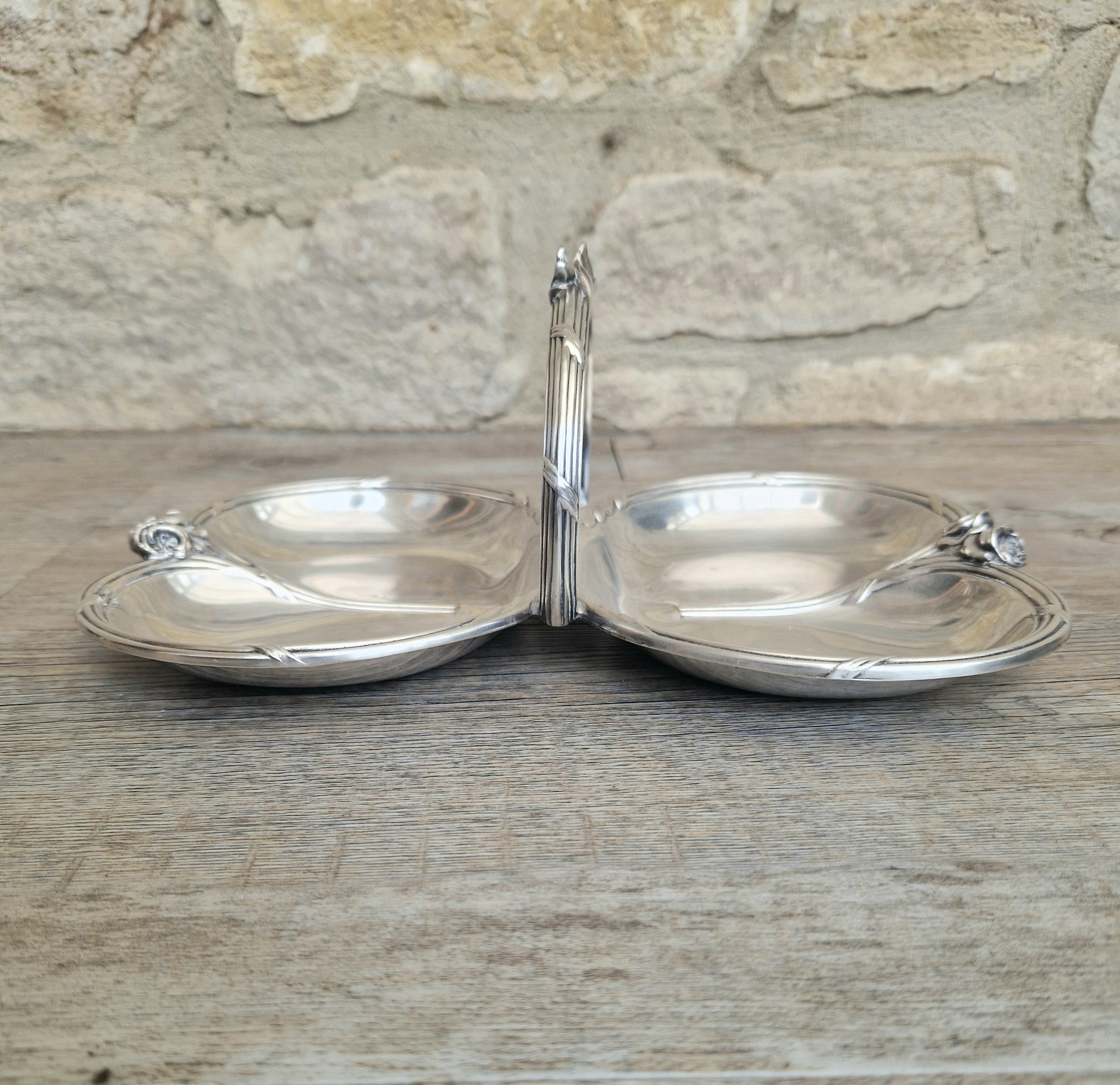 Antique Tray Christofle Gallia Silver Plated Handled Serving Tray Art nouveau Rose Design Made in France