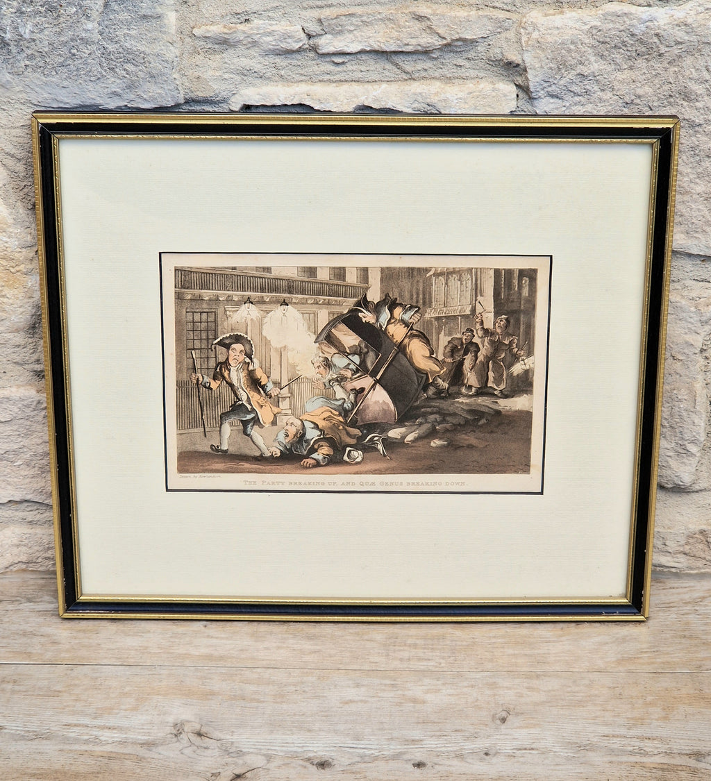 Thomas Rowlandson Lithograph Print 'The Party Breaking Up, And Quae Genus Breaking Down' Framed Wall Art