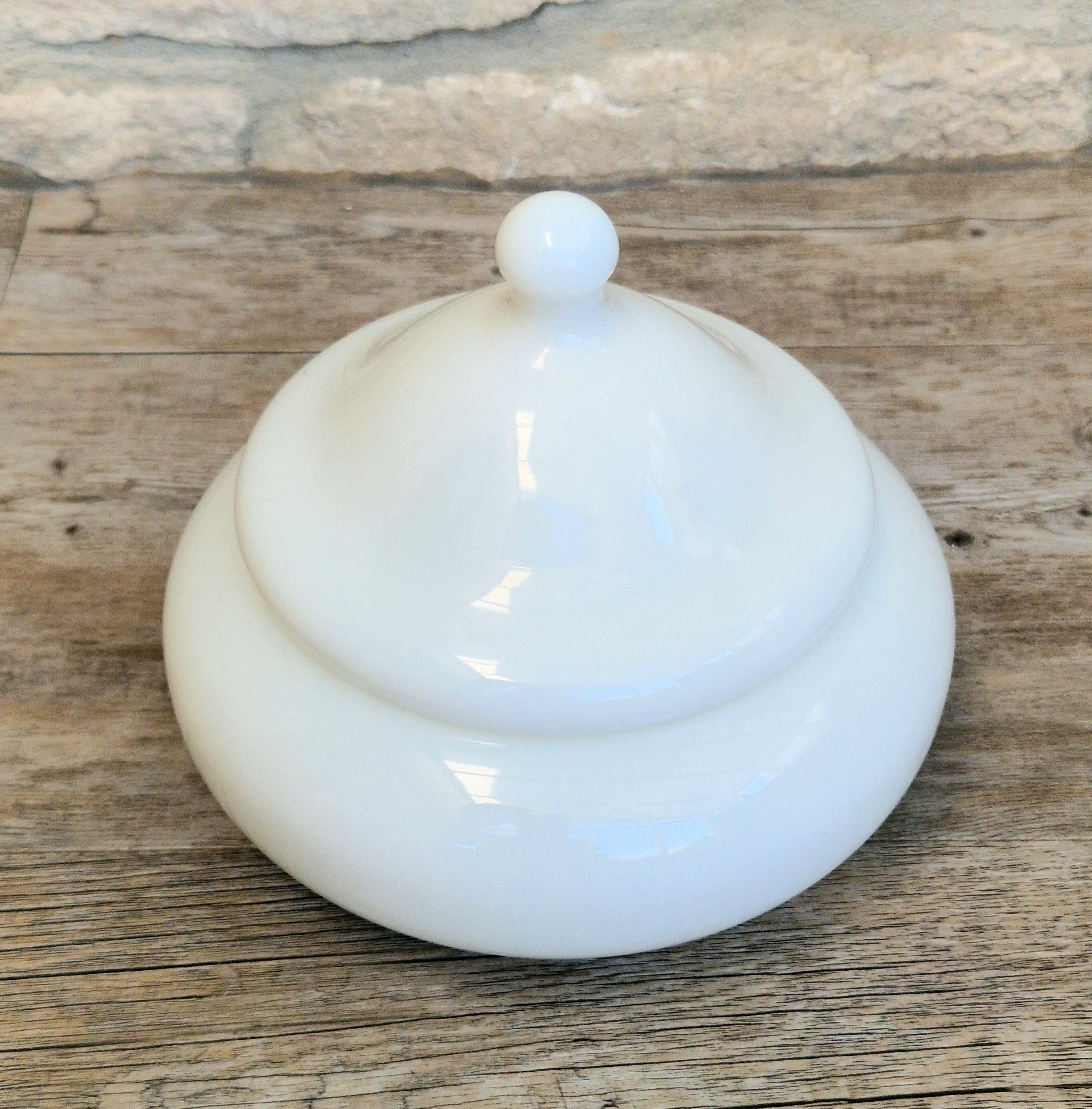 Large French Art Deco White Opaline Glass Bonbonniere Lidded Candy Dish Jar 1930s