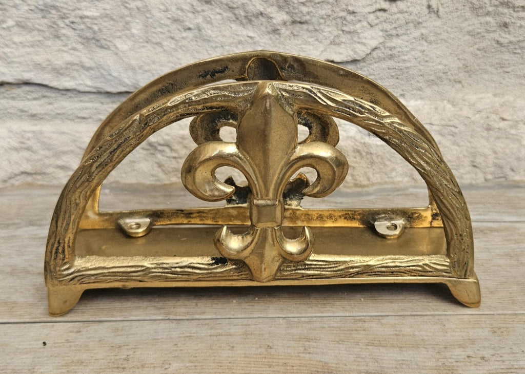 Midcentury Letter Rack Brass Fleur de Lys Design Hollywood Regency Decor