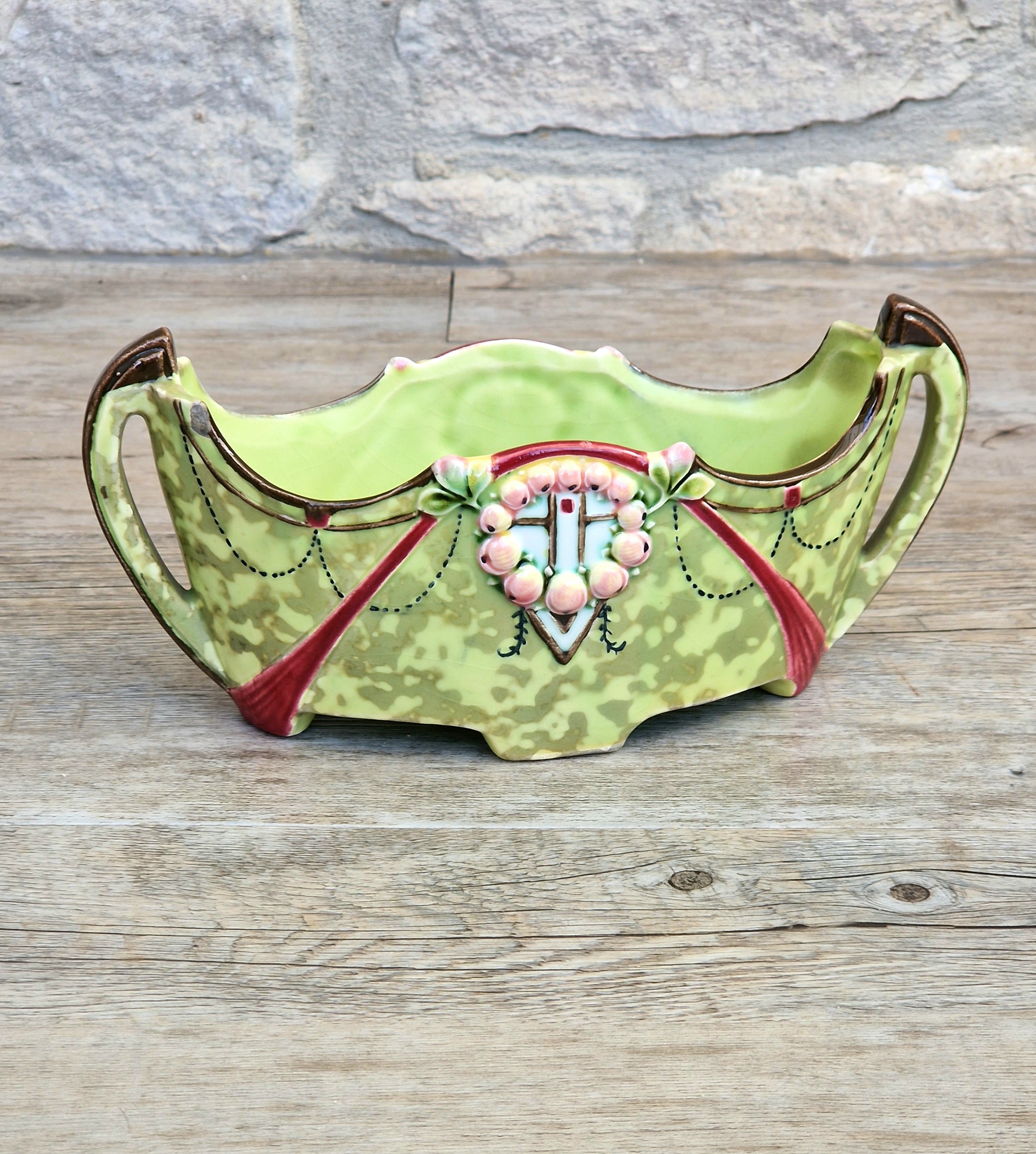 Art Nouveau Duxer Babotine Planter: Antique Hand-Painted Jardiniere