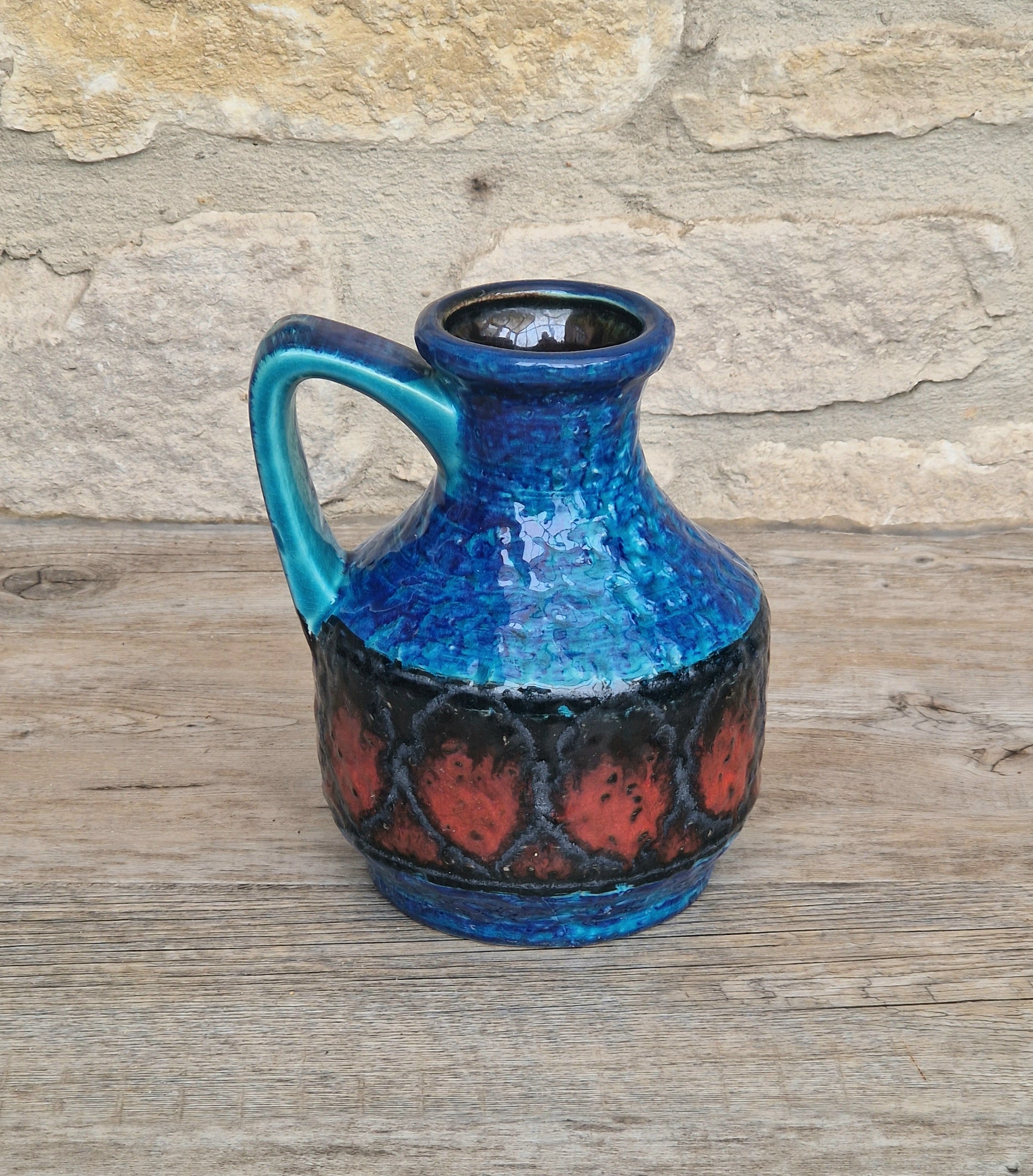 Bay Keramik West German Fat Lava Pottery Jug Vase Mid-Century Bright Blue Vintage