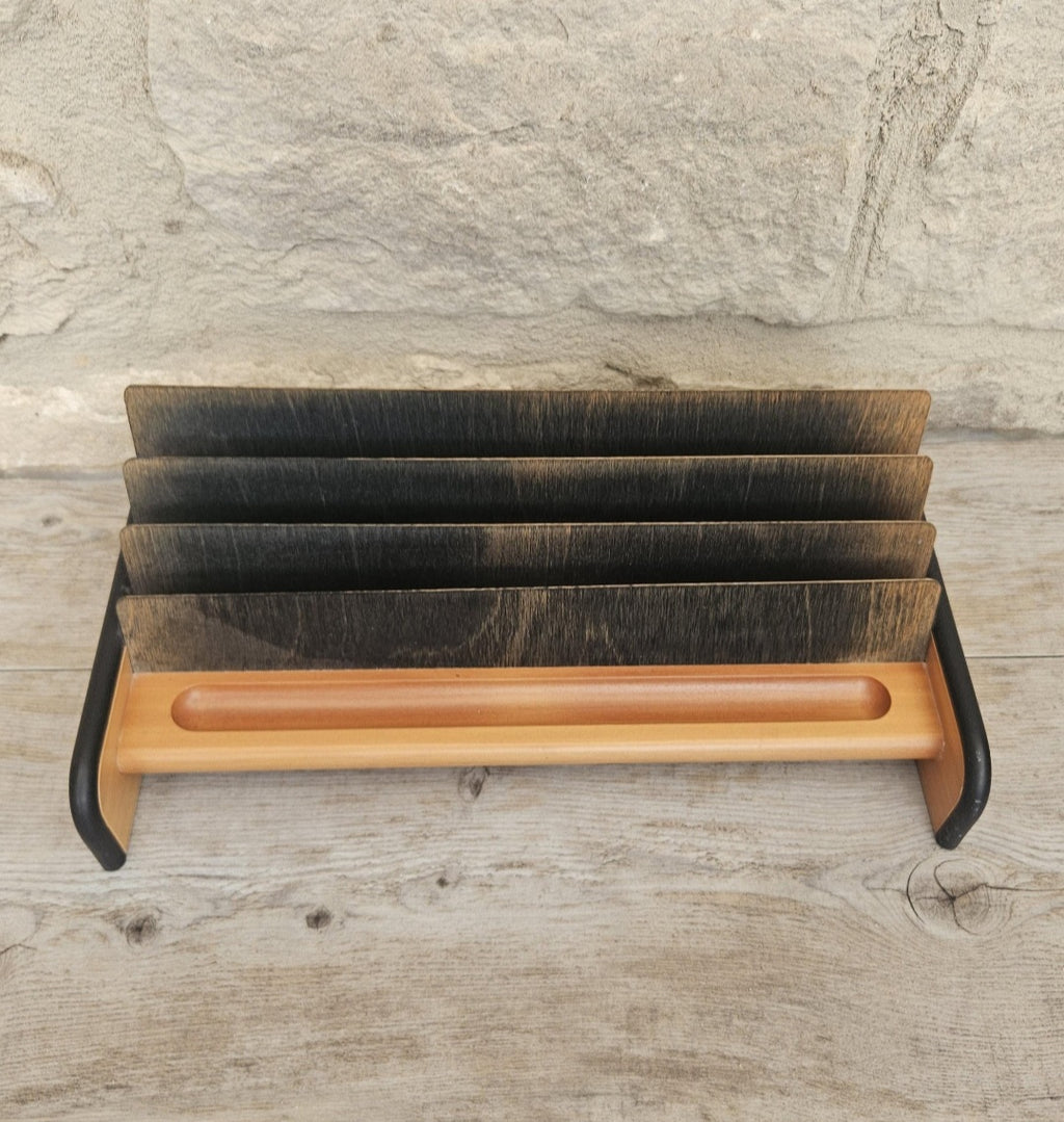 Midcentury Italian Wood Letter rack Giorgio Pizzitutti Designer Stylish Minimalist Decor