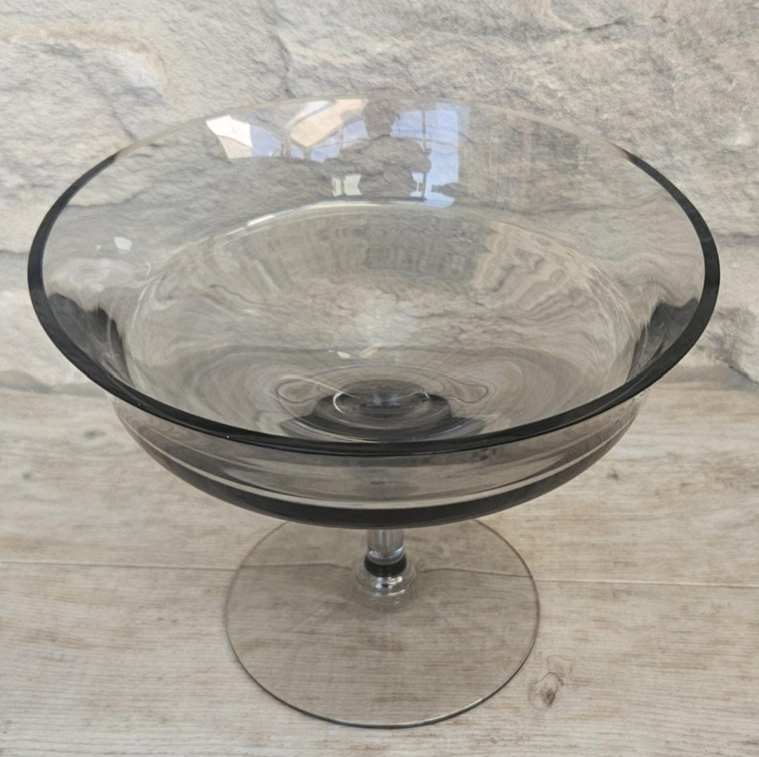 Midcentury Small Glass Compote Tazza By Wedgwood Smoky Glass Made in England Stamped