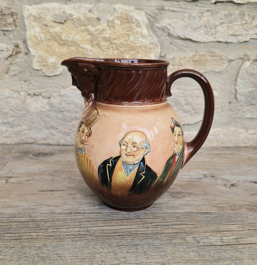 Royal Doulton Charles Dickens Pitcher: Antique Raised Relief Ceramic Jug Made in England