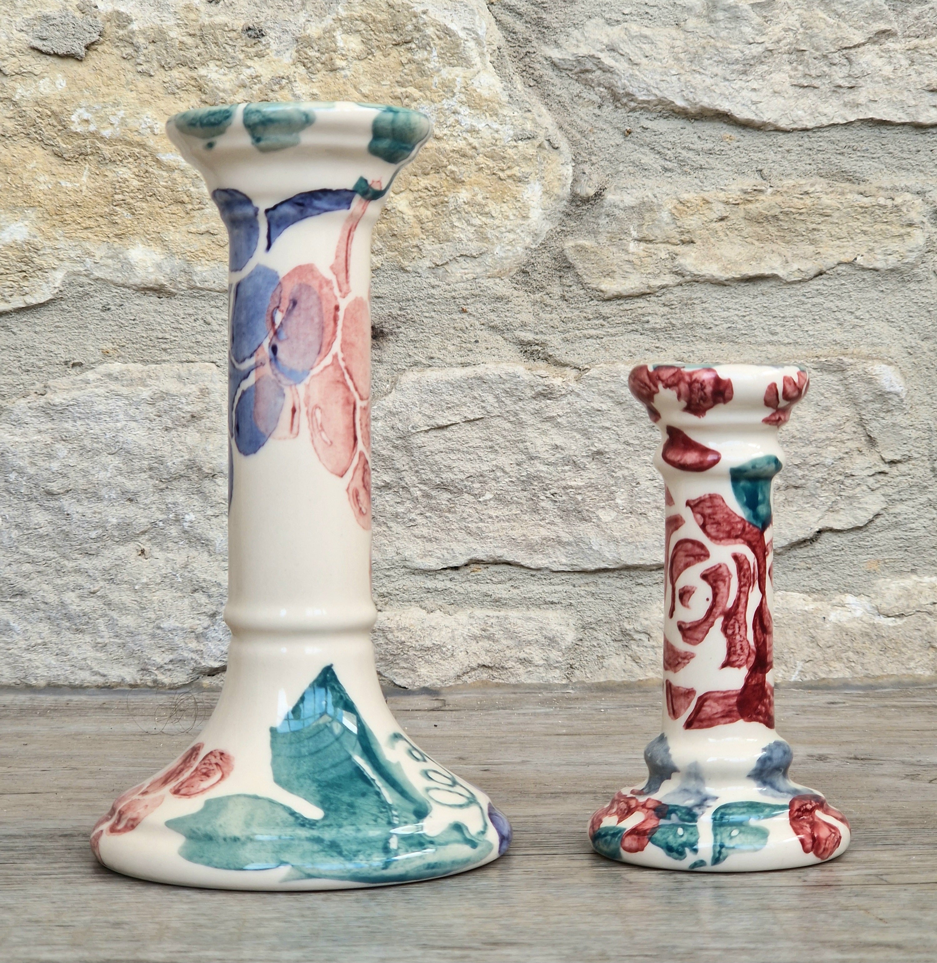 2 x Emma Bridgewater Spongeware Grapes & Roses Candle Sticks Candle Holders Vintage Early