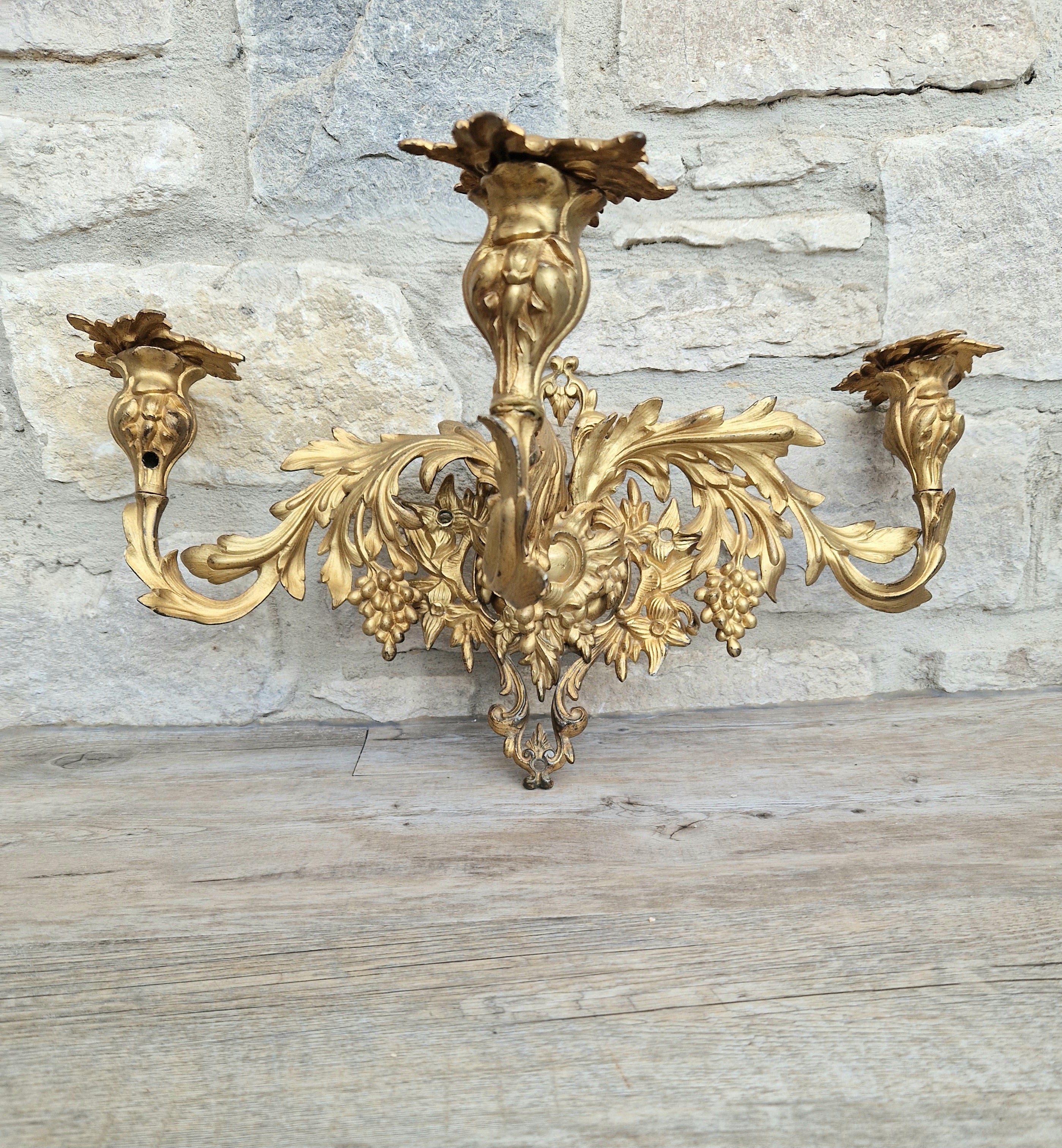 A Single French Louis XV Style Gilt Bronze 3 Branch Applique Sconce c.1900