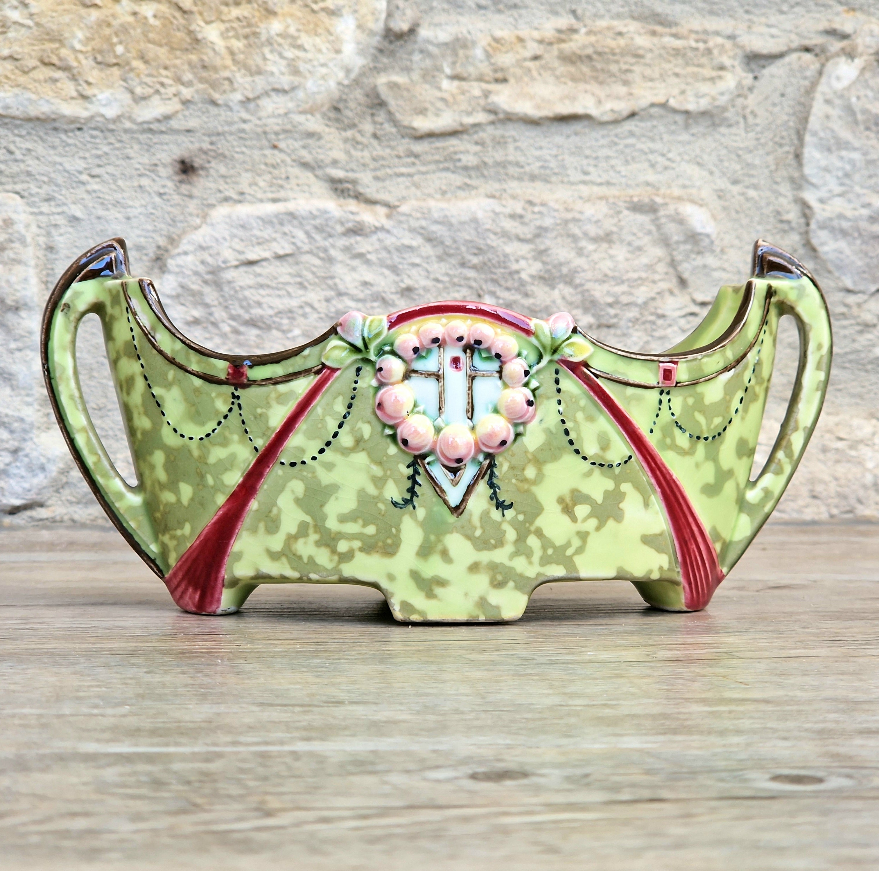 Art Nouveau Duxer Babotine Planter: Antique Hand-Painted Jardiniere