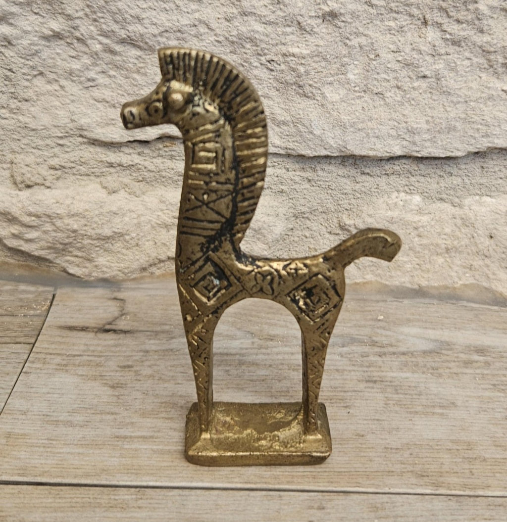 Mid-Century Brass Horse Figure Greek Etruscan Style 9cm Tall