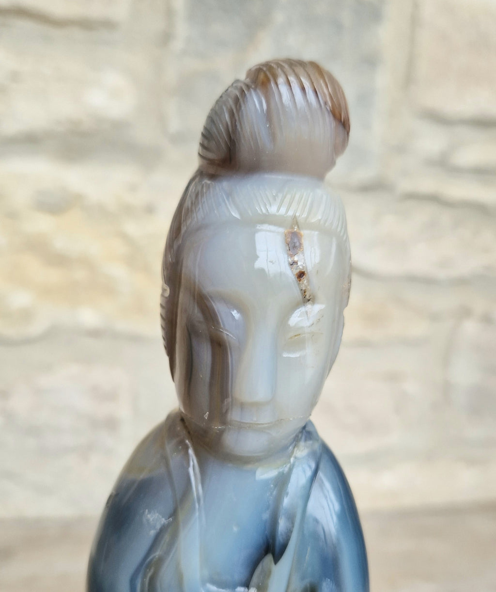 Antique Carved Chinese Agate Figure Kuan Yin Bodhisattva of Compassion *Repair