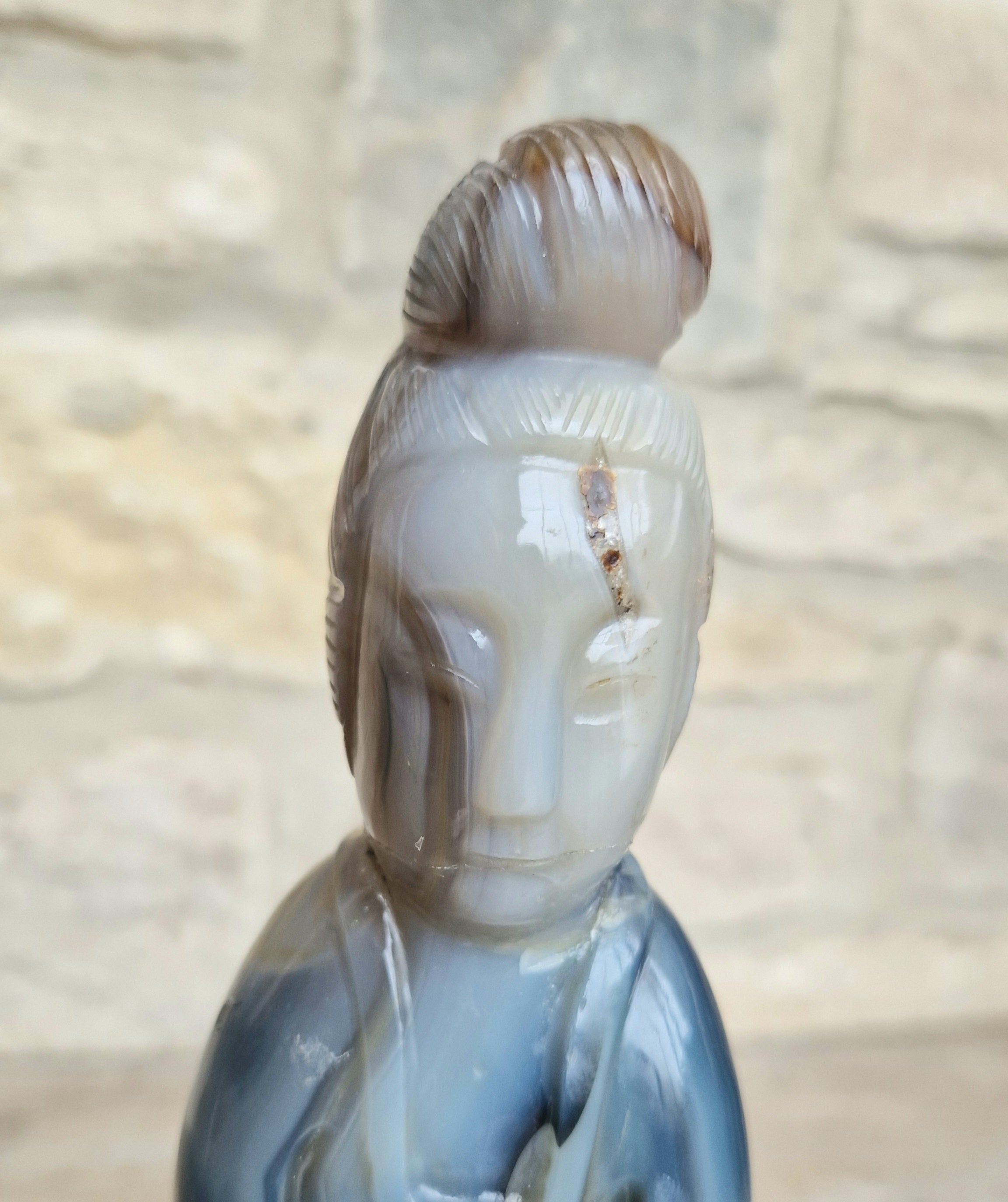 Antique Carved Chinese Agate Figure Kuan Yin Bodhisattva of Compassion *Repair