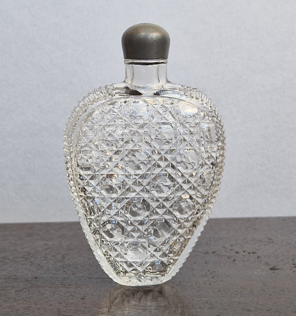 Antique Victorian Pressed Glass Heart Perfume Bottle Pocket Scent Flask Original Cap