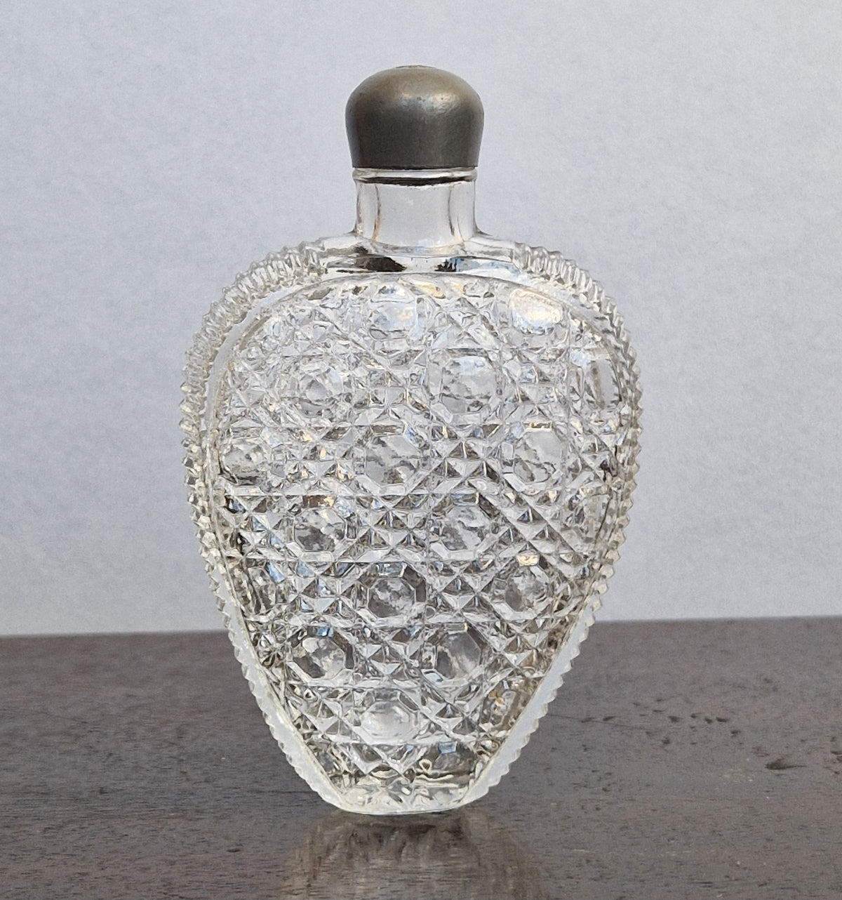 Antique Victorian Pressed Glass Heart Perfume Bottle Pocket Scent Flask Original Cap
