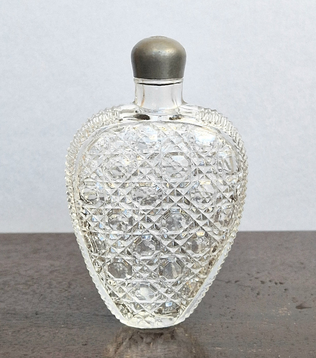Antique Victorian Pressed Glass Heart Perfume Bottle Pocket Scent Flask Original Cap