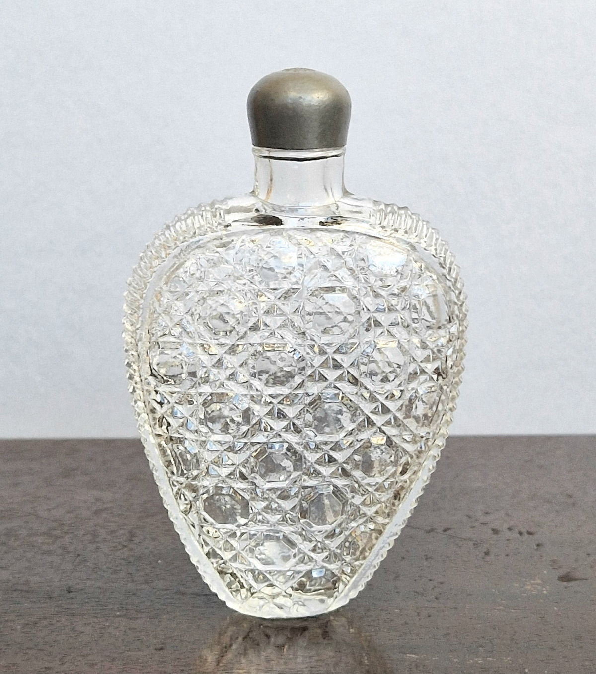 Antique Victorian Pressed Glass Heart Perfume Bottle Pocket Scent Flask Original Cap