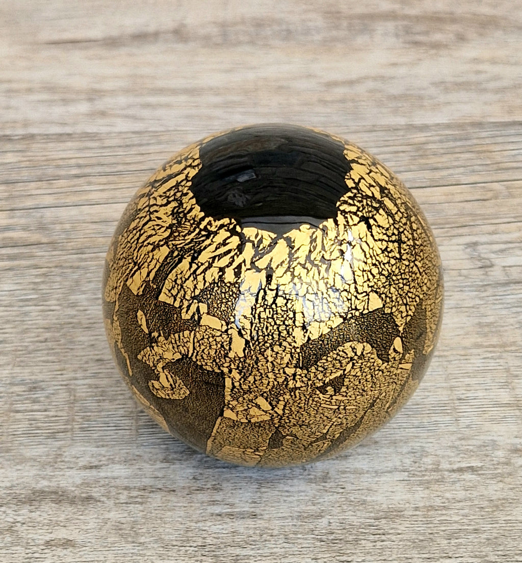 Isle of Wight Art Glass Black Azurene Ball Paperweight Michael Harris 1970s England