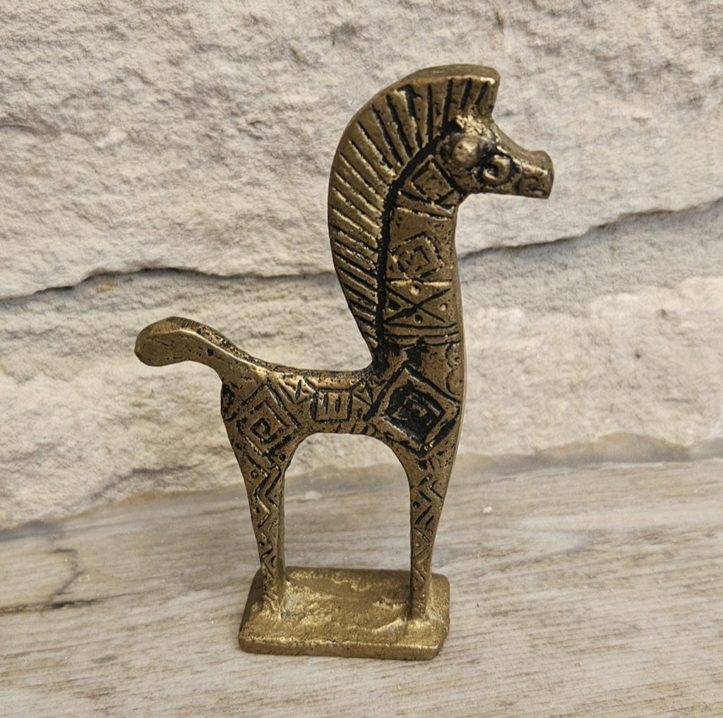 Mid-Century Brass Horse Figure Greek Etruscan Style 9cm Tall
