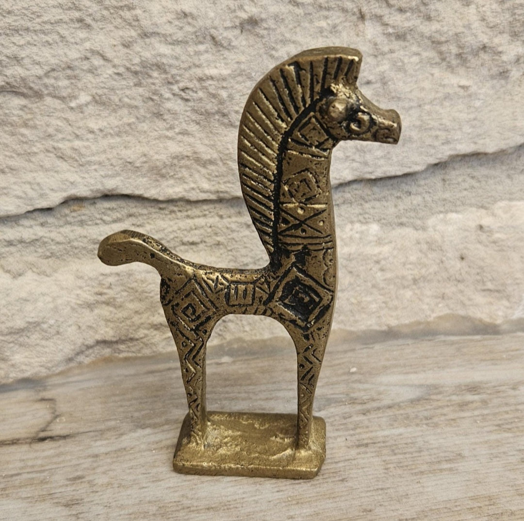 Mid-Century Brass Horse Figure Greek Etruscan Style 9cm Tall