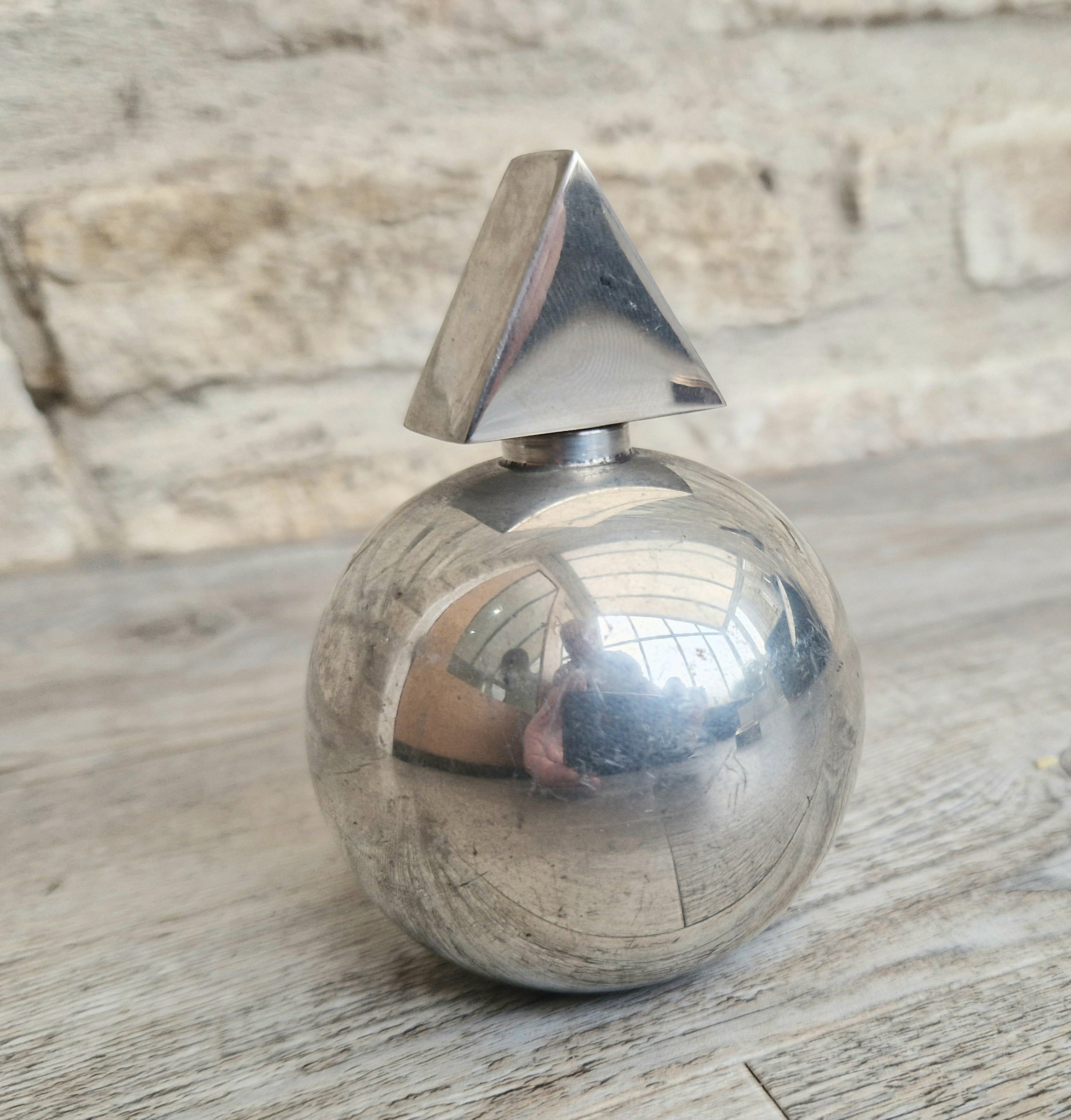Vintage Troika English Polished Pewter Orb Hip Flask Perfume Bottle