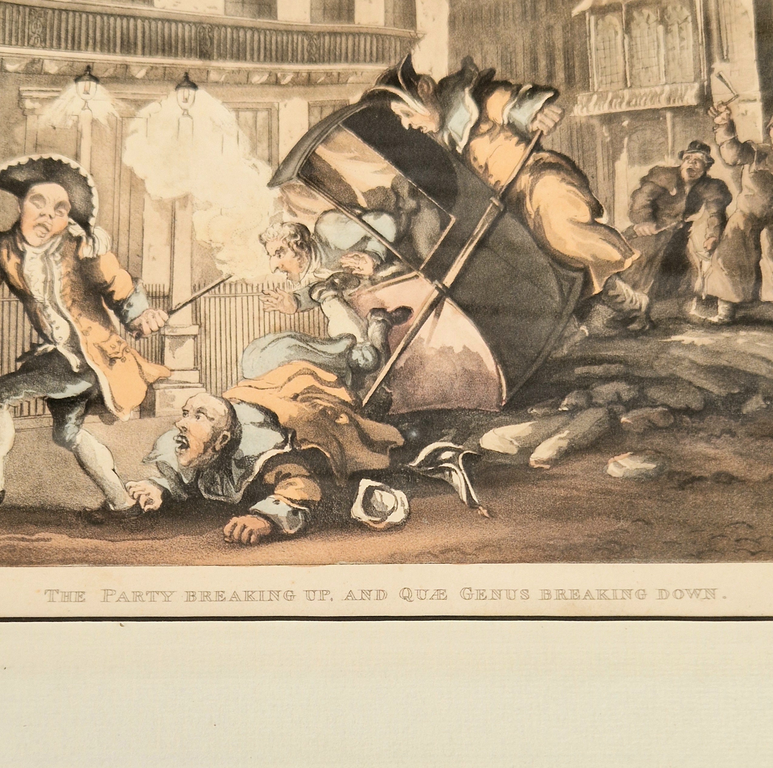 Thomas Rowlandson Lithograph Print 'The Party Breaking Up, And Quae Genus Breaking Down' Framed Wall Art