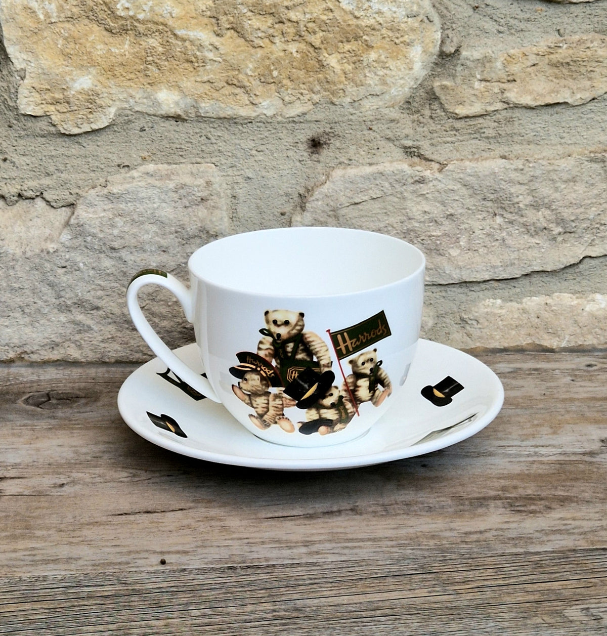 Vintage Harrods Knightsbridge London Bear Bone China Extra Large Breakfast Cup & Saucer 1 Pint