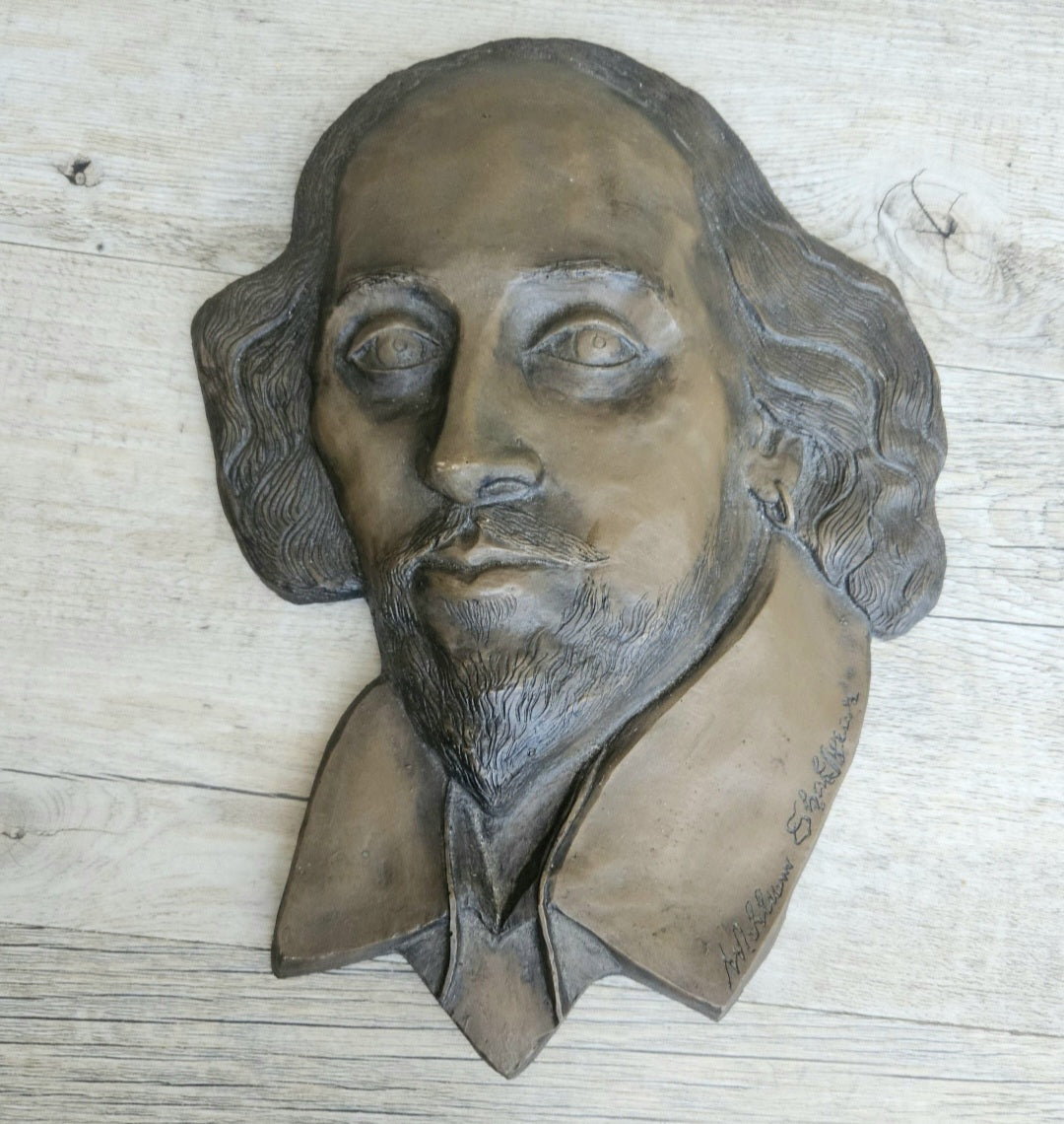 Vintage Large William Shakespeare Wall Sculpture Plaque Bronze-Resin 28cm X 21cm Literary Decor Piece