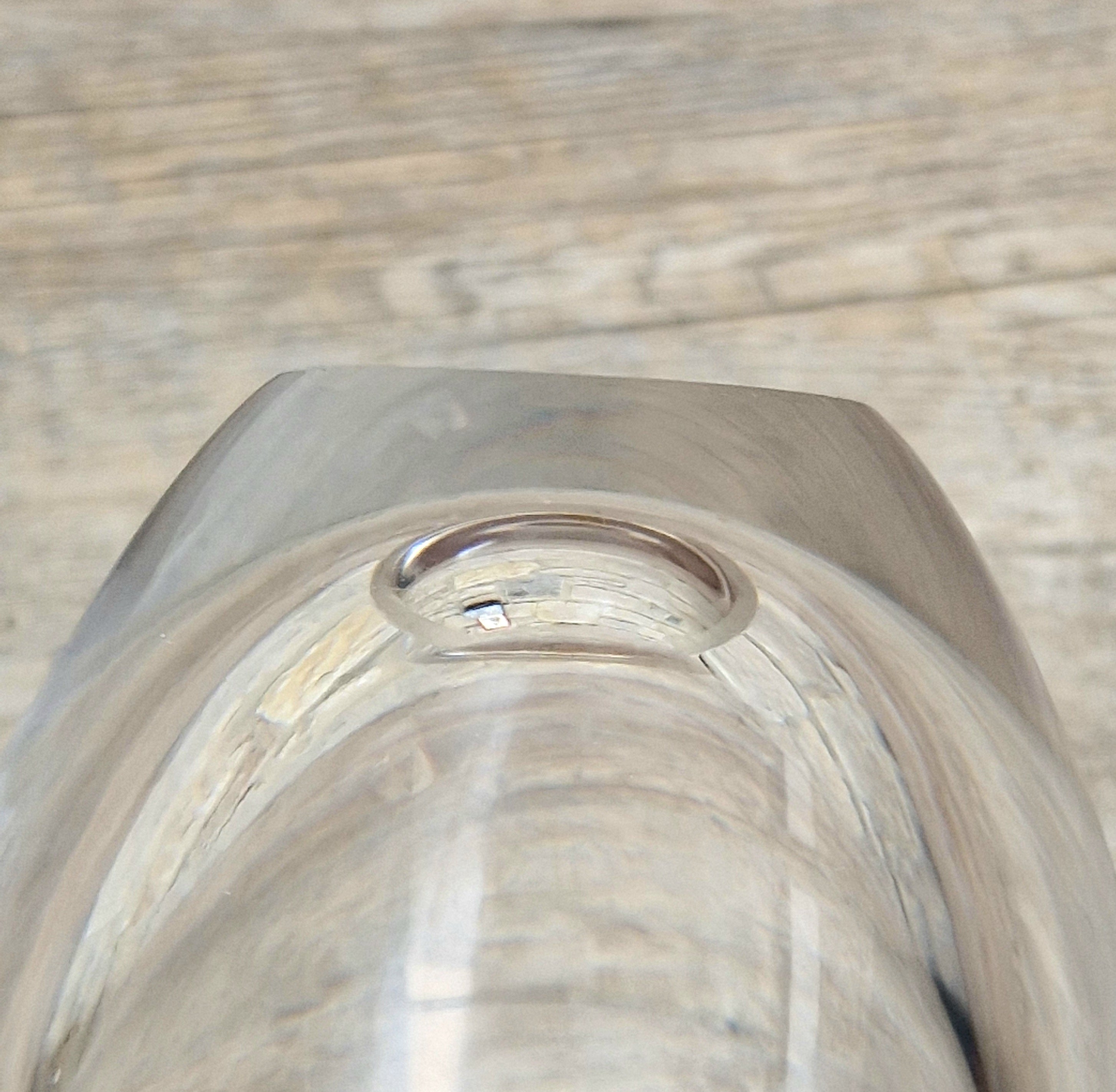 Heavy Mid-Century Clear Hand-Blown Art Glass Ovoid Vase With Polished Frosted Ring Base