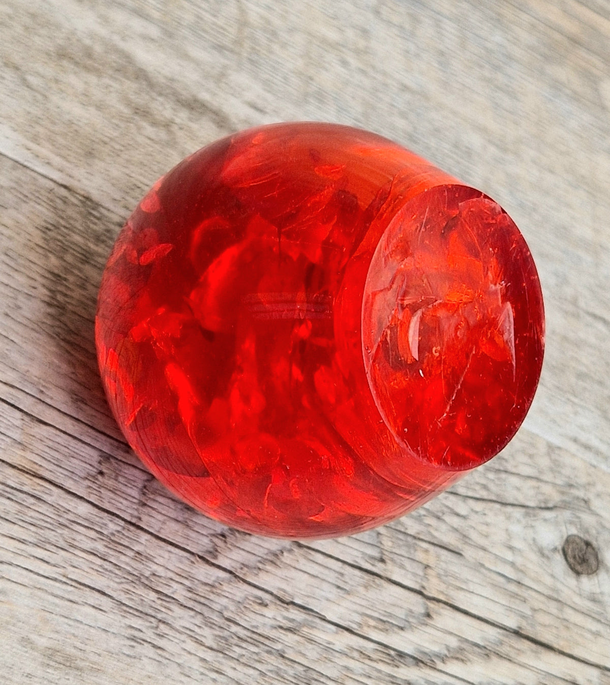 Vintage 1960s Shattaline Resin Orb Paperweight Bright Red Fractured Ice Mid Century Desk Ornament