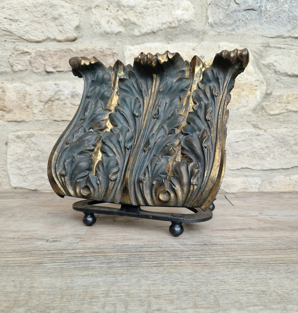 Antique Cast Bronze & Wrought Iron Acanthus Leaf Rococo Book Rest Stand