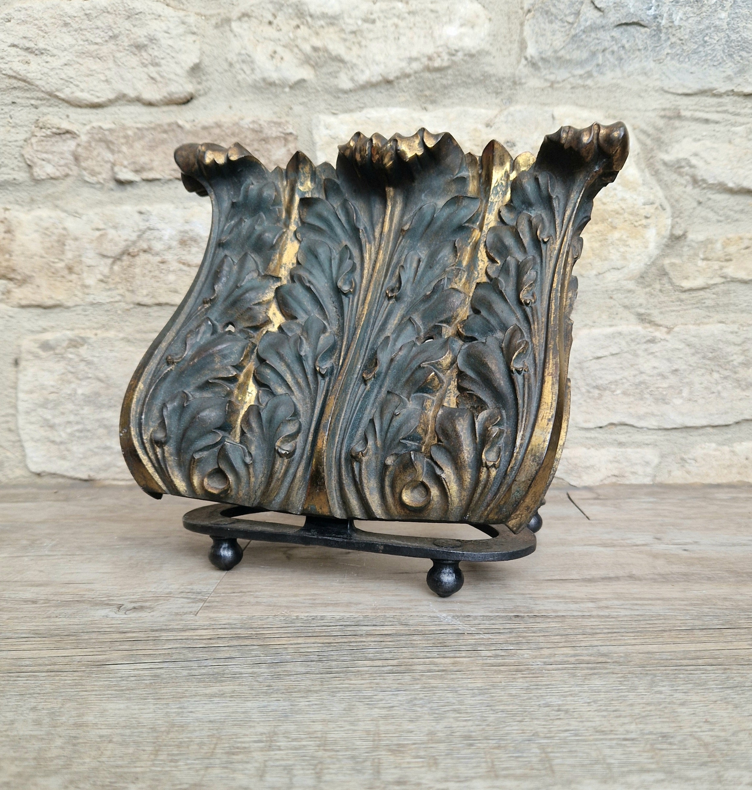 Antique Cast Bronze & Wrought Iron Acanthus Leaf Rococo Book Rest Stand