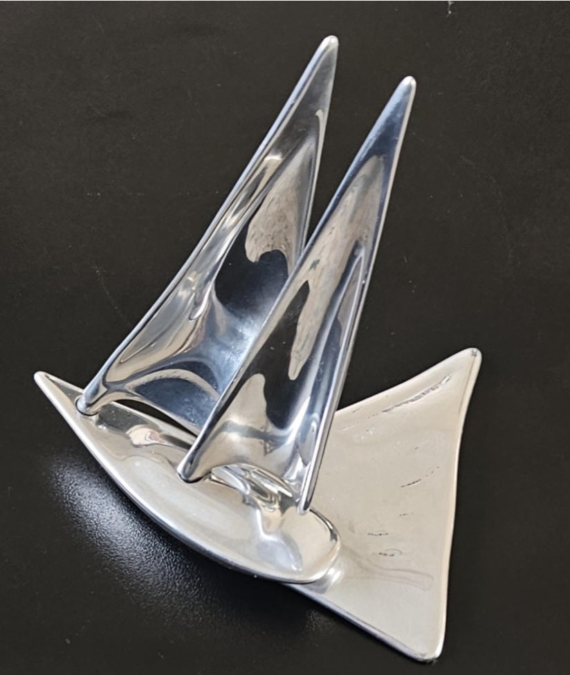 Vintage Small Hoselton Sailing Boat Art Sculpture Nautical Maritime Canadian Artist Cast Aluminum 16cm Tall X 13.5 Across