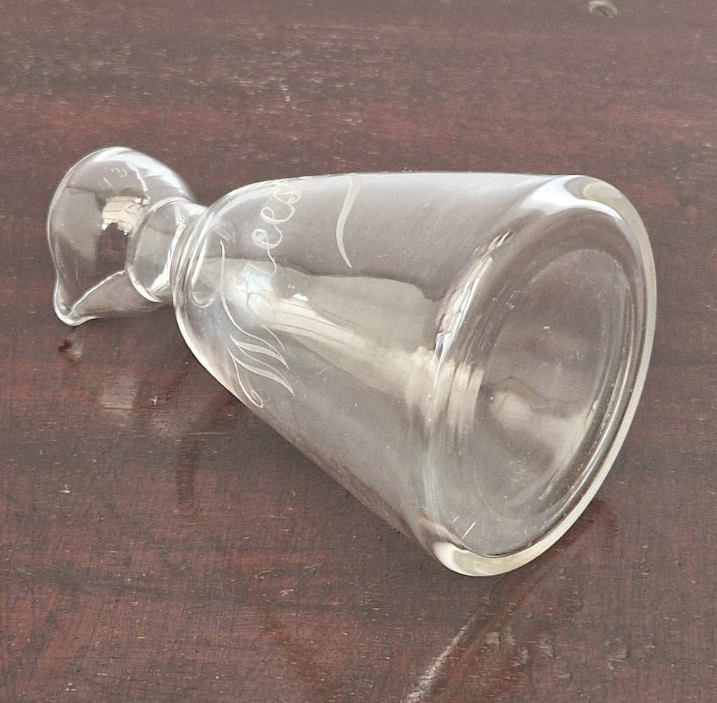 Antique Engraved Glass Worcester Condiment Bottle c.19th Century Fine Copper Wheel Engraving  Glass Stopper English