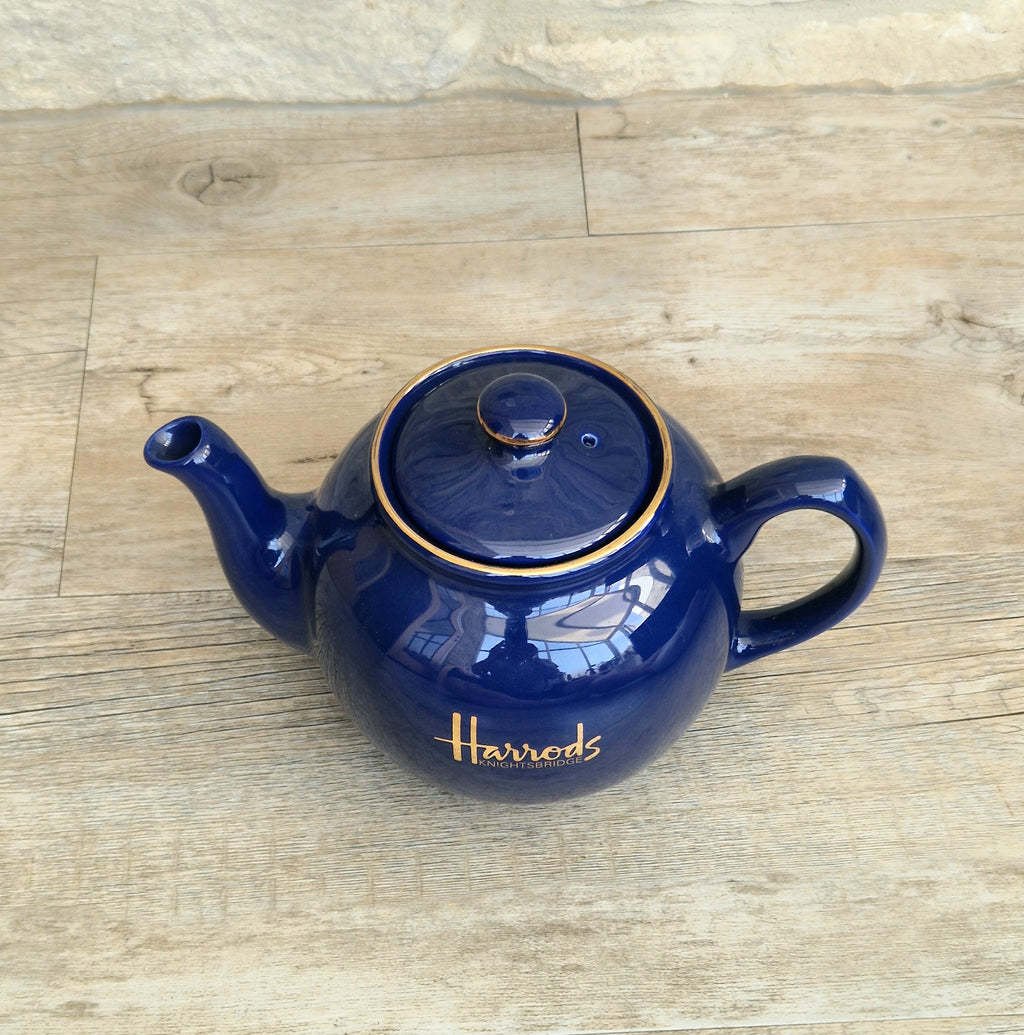 Harrods London Teapot Large Blue 2 Pint Sadler Made in England Vintage Collectible Kitchenware