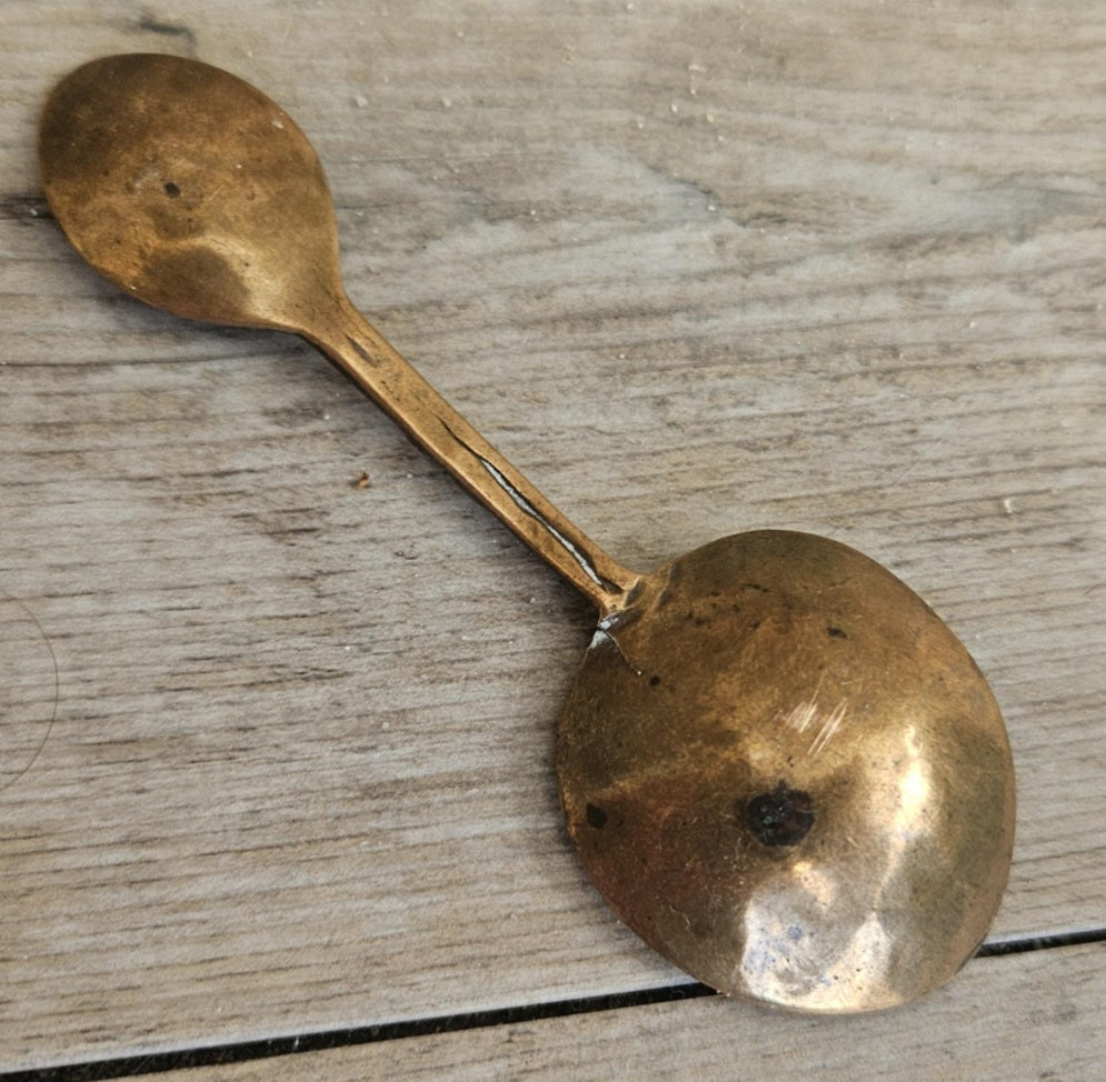 Antique 19thC Copper Double Ended Measuring Spoon Small 9cm Apothecary Gold Dust Weight Spoon 8g