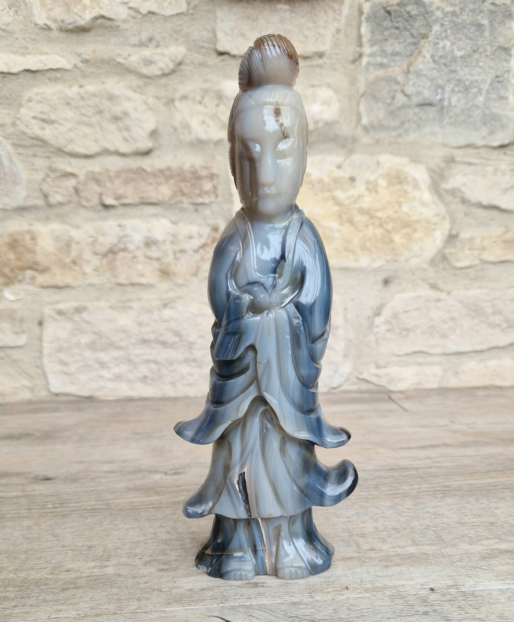 Antique Carved Chinese Agate Figure Kuan Yin Bodhisattva of Compassion *Repair