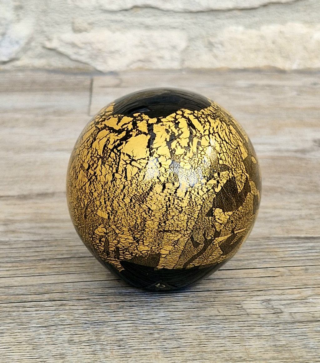 Isle of Wight Art Glass Black Azurene Ball Paperweight Michael Harris 1970s England