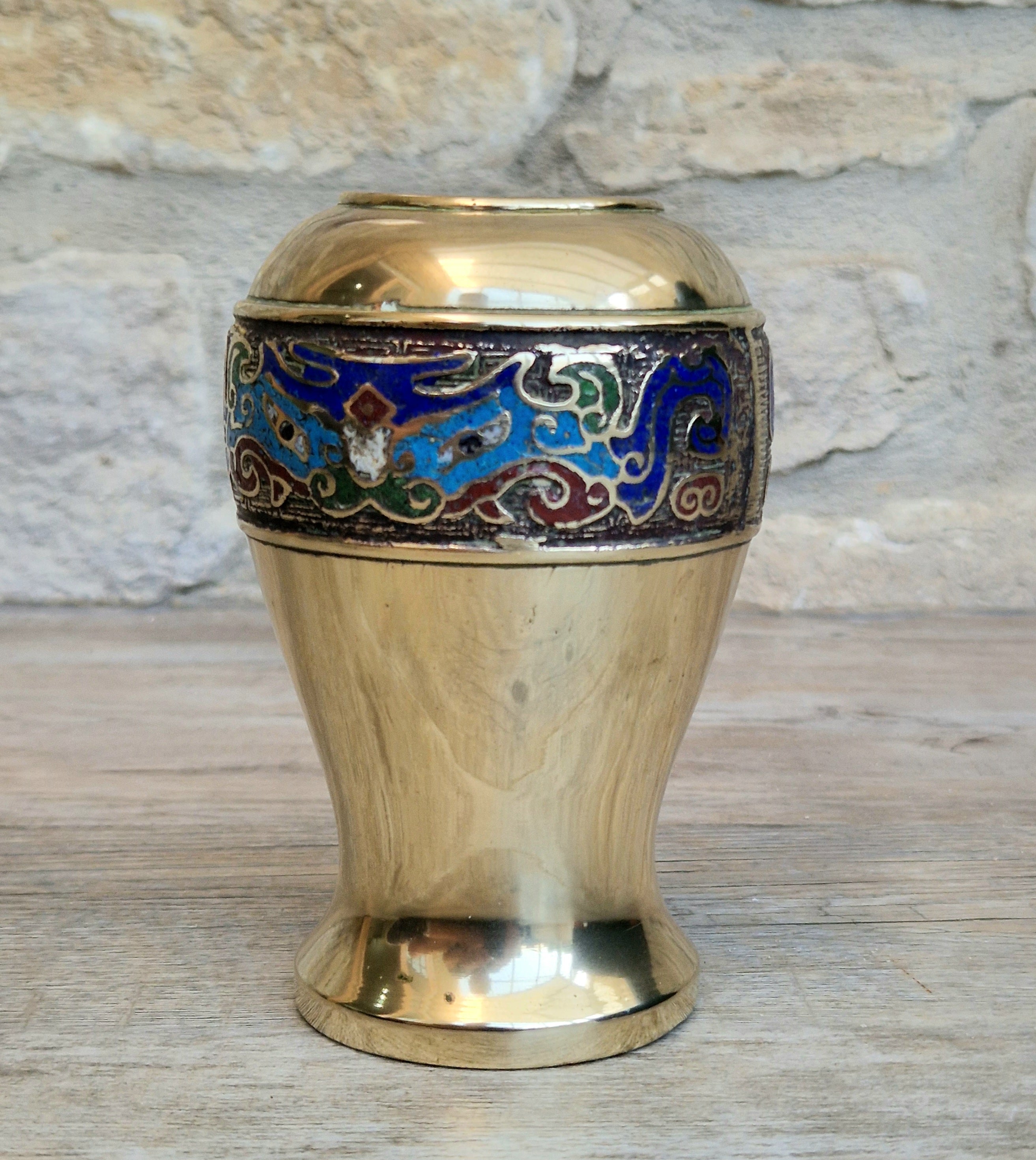 Chinese Late Qing Champleve Enamelled Bronze Small Vase 19th Century Antique