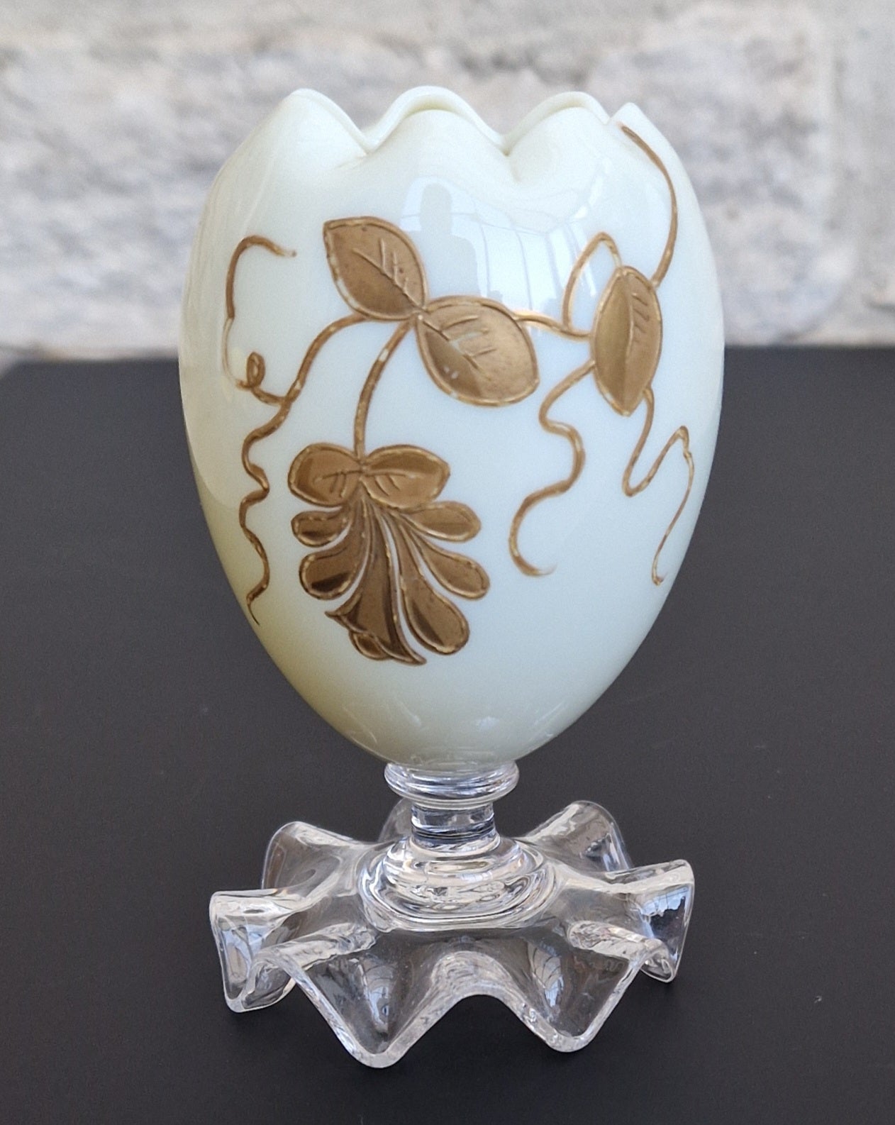 Thomas Webb & Sons Egg-Shaped Gilded Opaline Glass Posy Vase c.1880