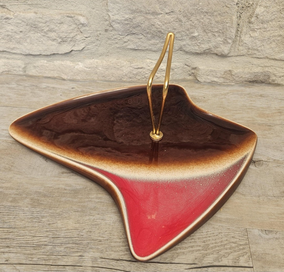 Vintage Ceramic Cheese Plate Mid Century Modern Handled Server Kitchen Decor Collectible Verceram France